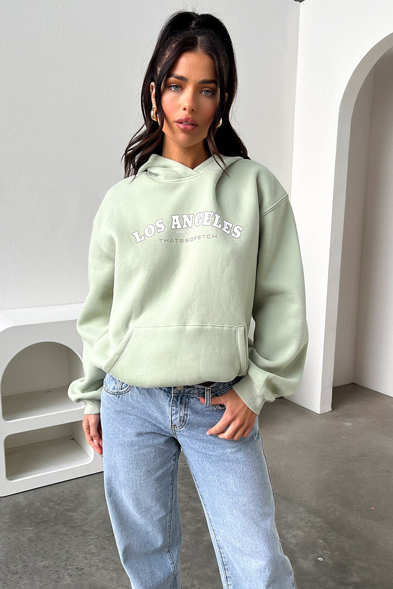 Los Angeles Hoodie for Men & Women - Soft & Comfortable Sage Green Pullover Sweatshirt - Perfect for Casual Wear, Street Style & Outdoor Activities