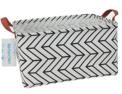 Collapsible Rectangular Storage Bin with Handles - Foldable Canvas Fabric Organizer Basket for Home, Kitchen, Toys & Office - Geometric Pattern Design - Perfect for Kids' Room, Closet Organization & Shelf Storage