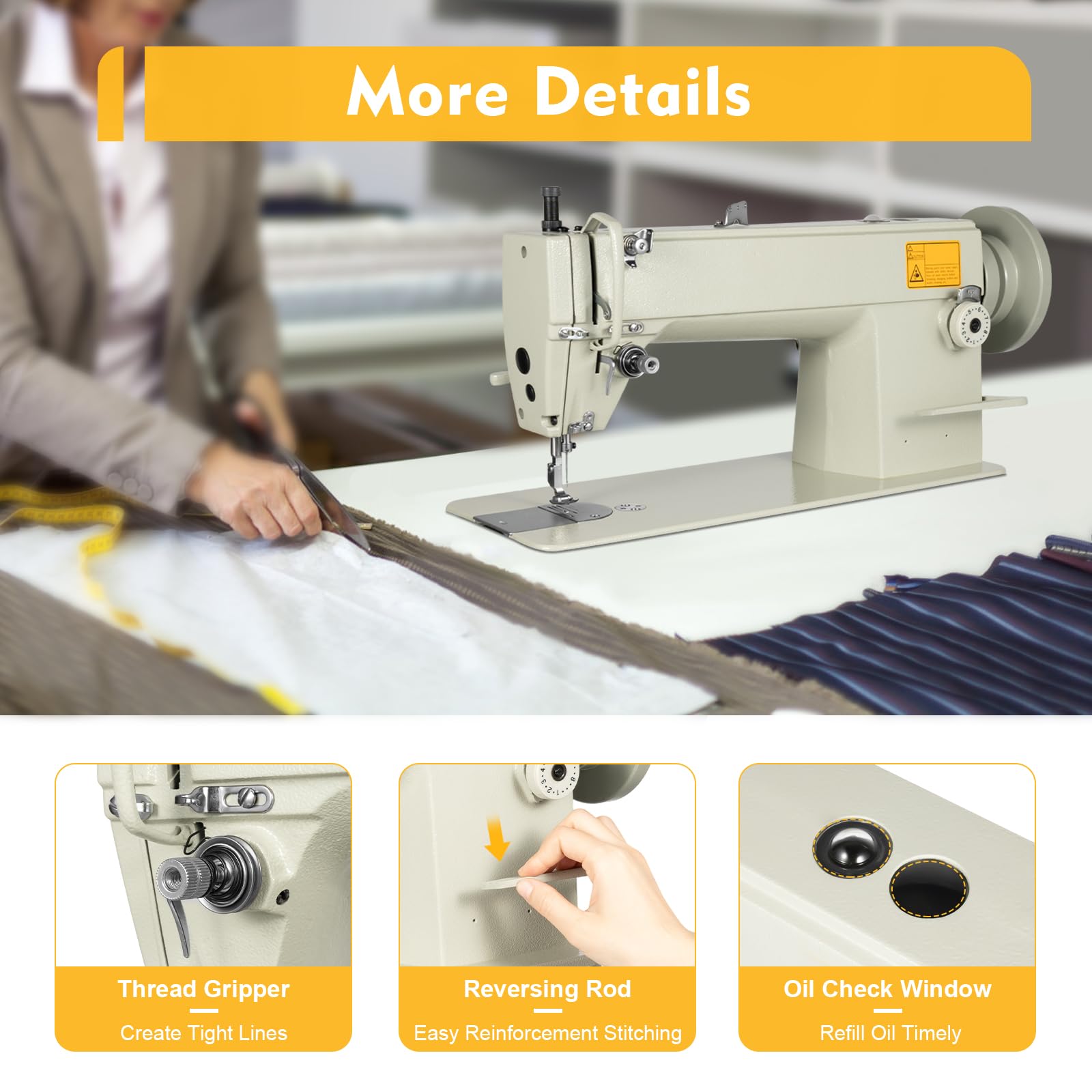 Heavy Duty Industrial Sewing Machine for Thick Materials - 3000 SPM High Speed Lockstitch Leather Sewing Machine for Garment & Tailor Shops - Perfect for Leather, Canvas, Denim & Upholstery Projects