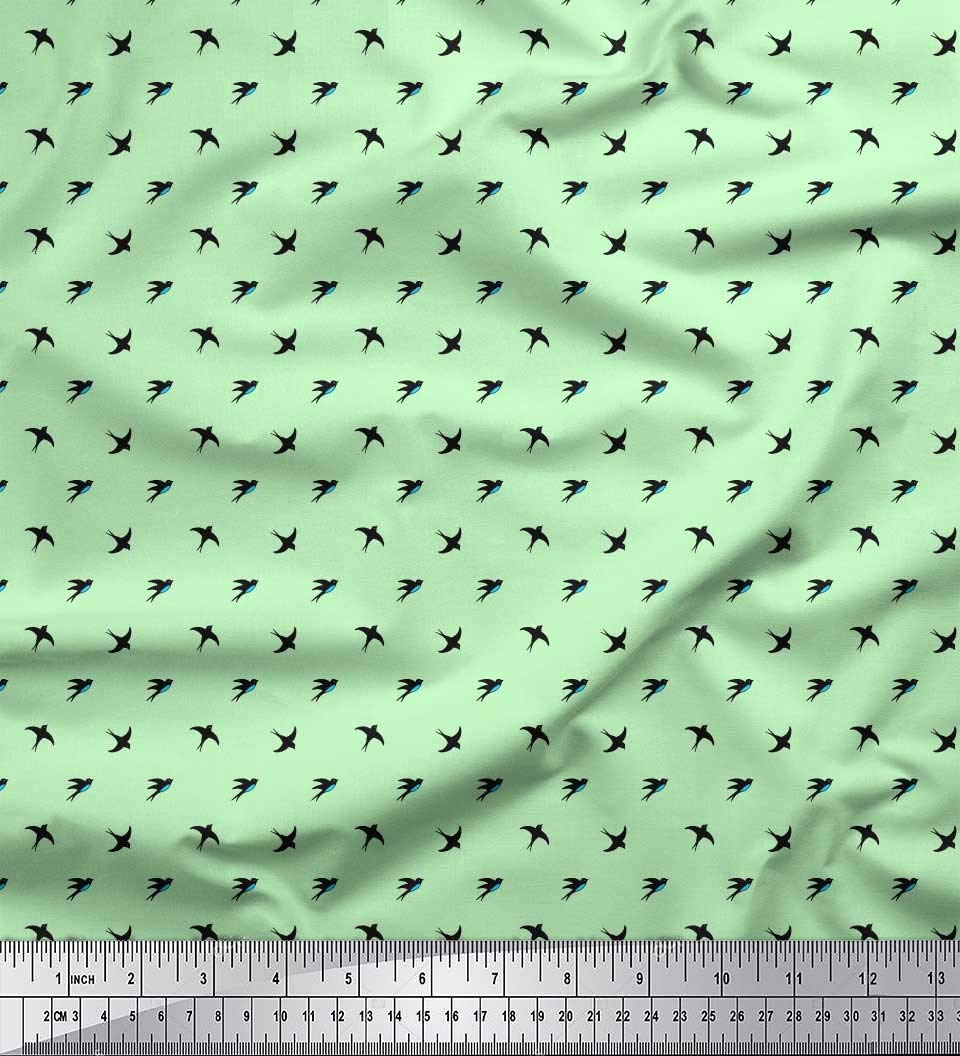 Soimoi Moss Georgette Brown Fabric by The Yard - 42 Inch Wide Swallow Bird Print Fabric for Dresses, Scarves & Home Decor - Lightweight Floral Material for DIY Sewing Projects