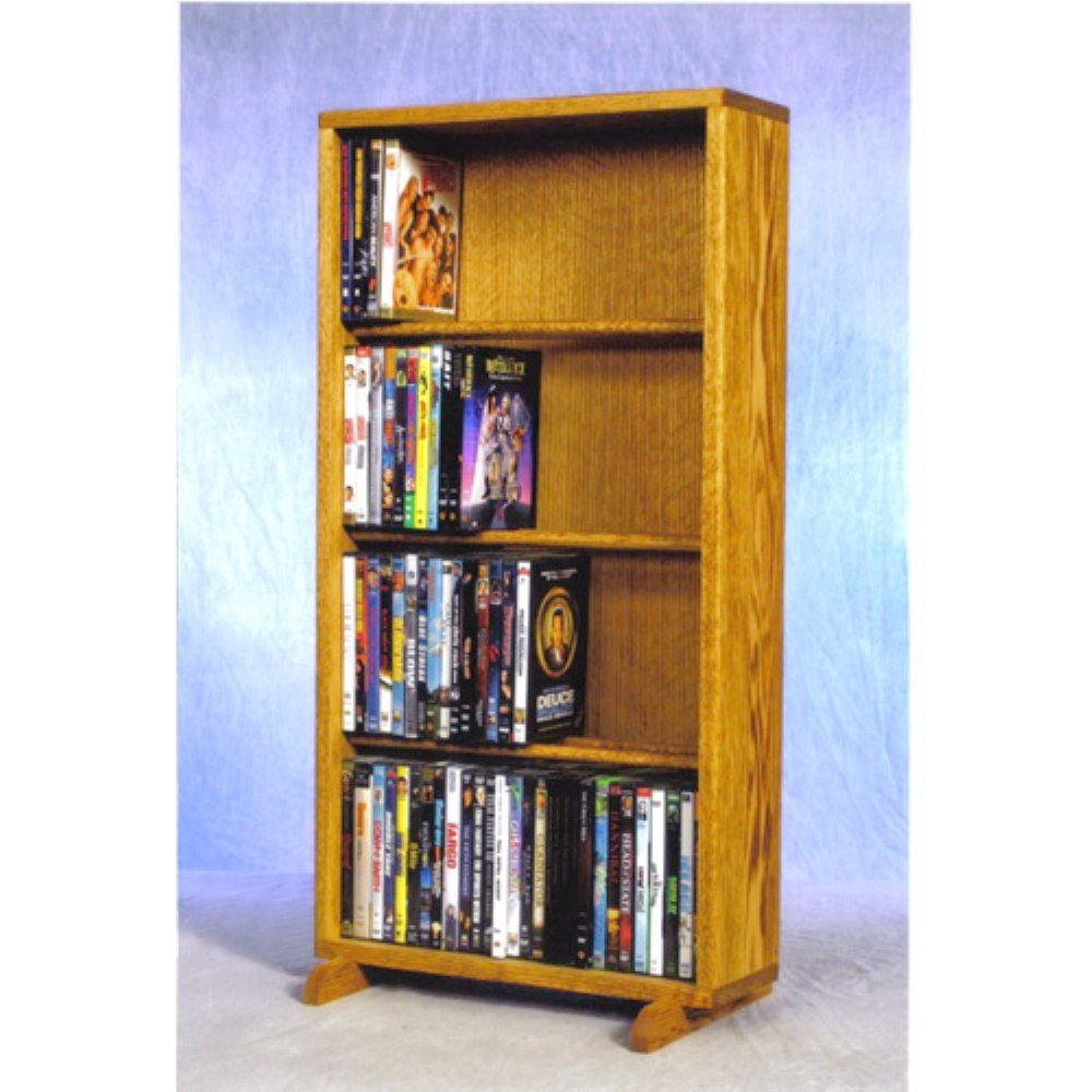 Solid Oak Wood Shed 4-Row DVD Storage Cabinet Tower - Rustic Media Organizer for Living Room, Home Theater & Office