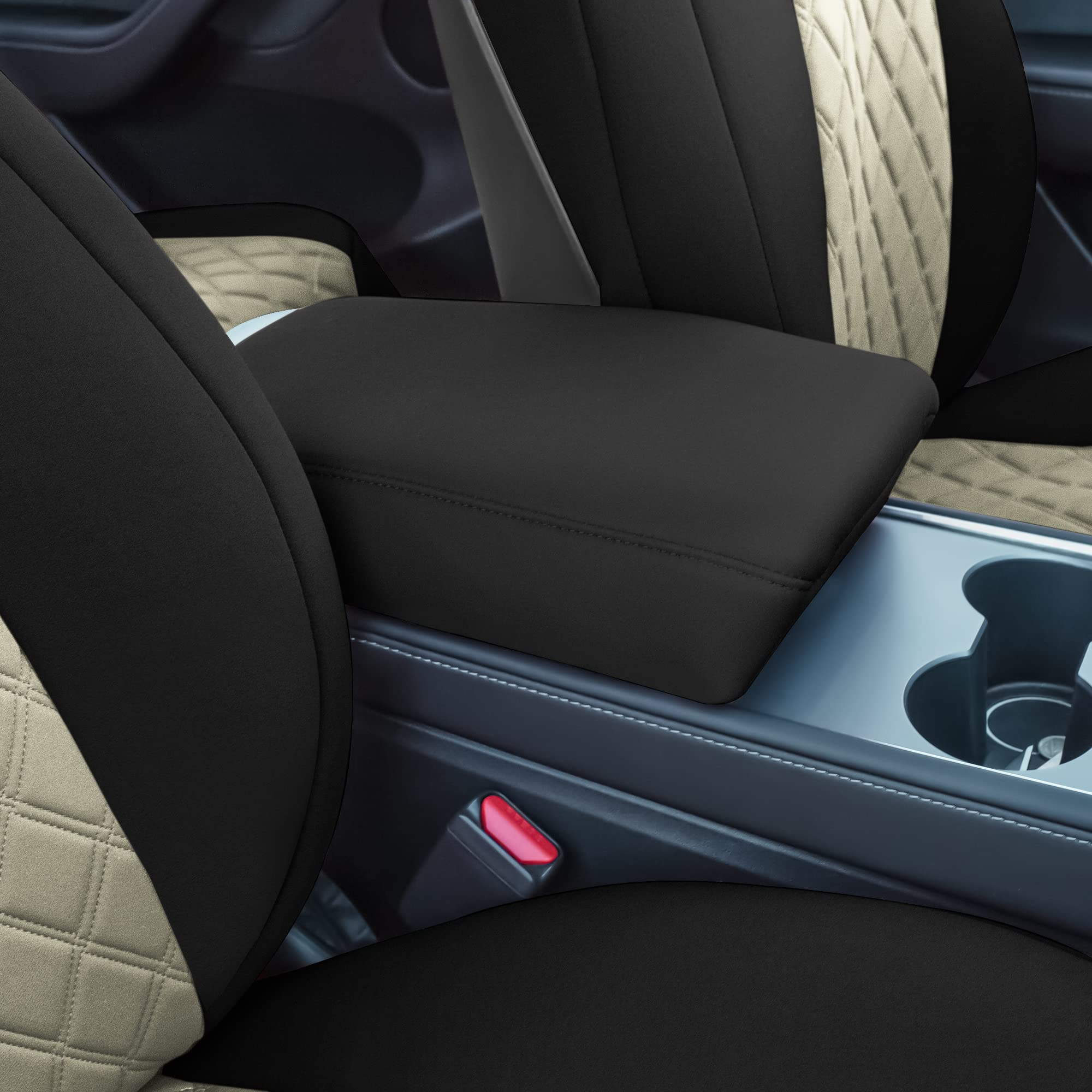 TLH Custom Fit Waterproof Beige Seat Covers for Tesla Model Y 2020-2024 - Front Set Premium Automotive Interior Accessories | Perfect for Road Trips & Daily Commute