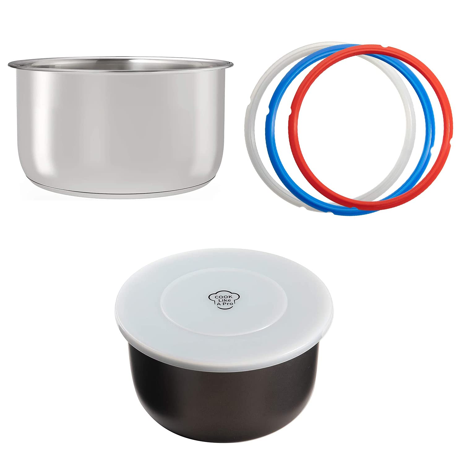 Goldlion Ninja Foodi 6.5 Qt Accessories Set - Stainless Steel Inner Pot, 3 Sealing Rings & Lid Cover | Replacement Parts for Pressure Cooker & Air Fryer | Perfect for Cooking, Meal Prep & Kitchen Upgrades