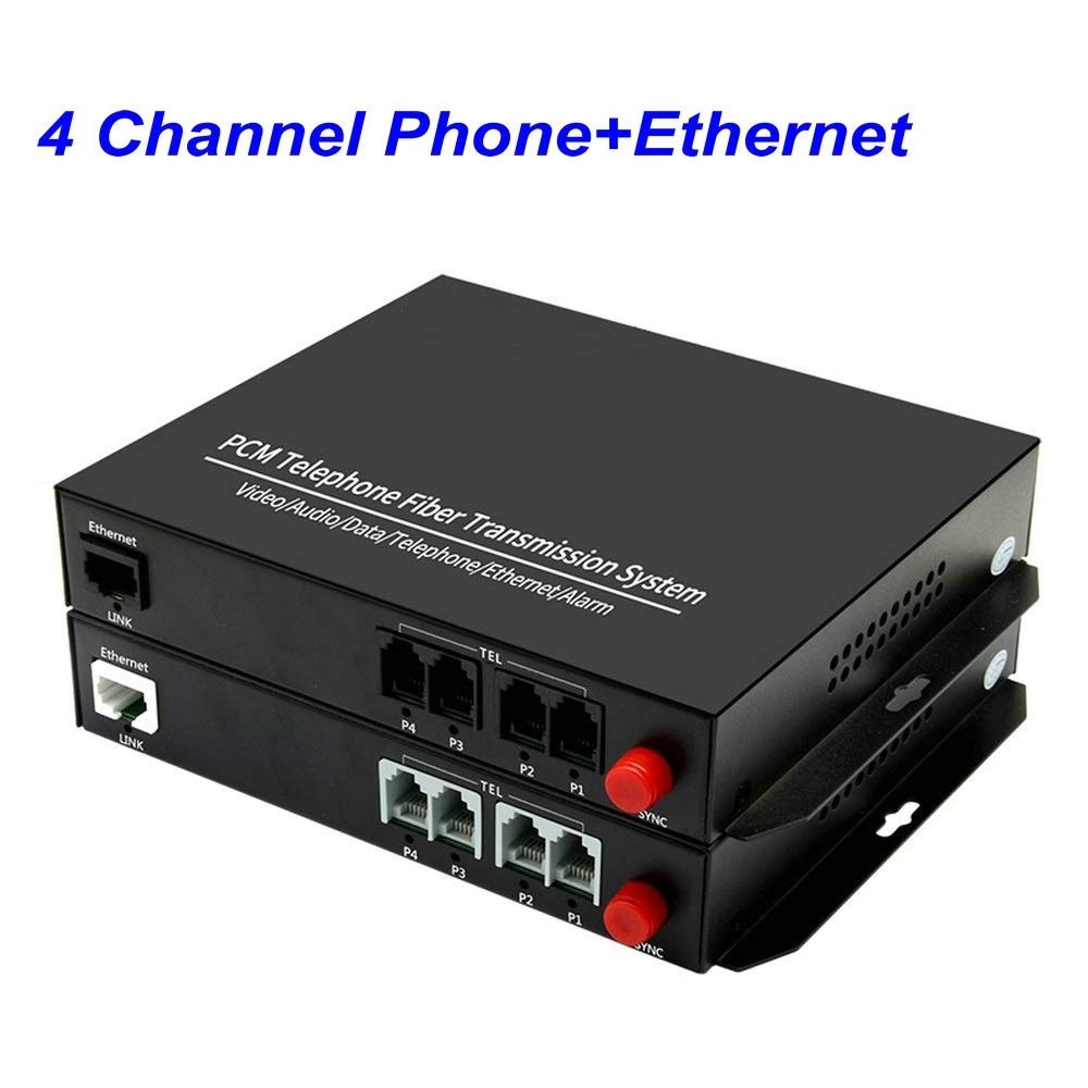 1 Pair 4 Channel PCM Voice Telephone Fiber Optic Media Converter - Single Mode FC Port with 10/100M Ethernet - Caller ID & FAX Support - Ideal for Office Telecom Systems & Long-Distance Communication