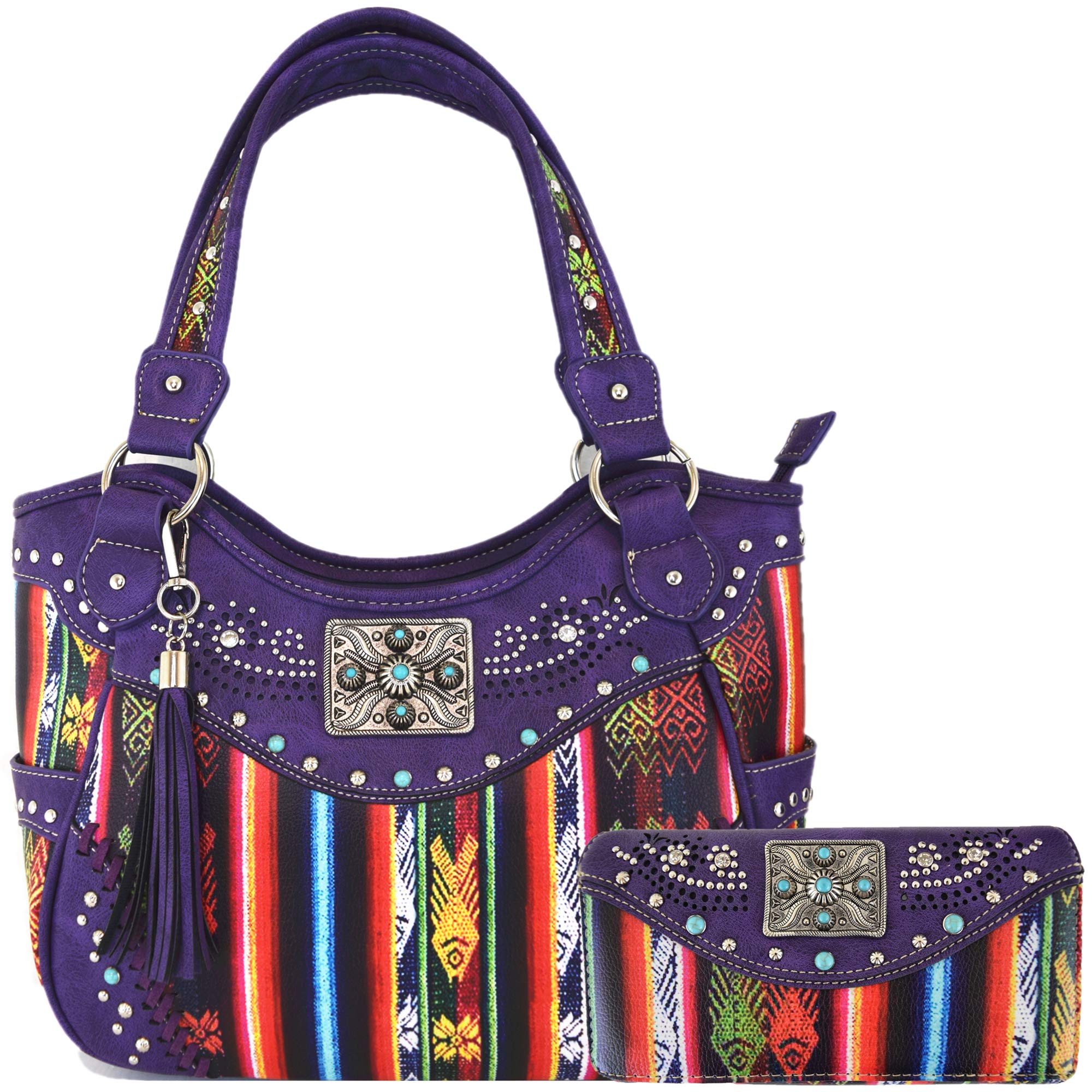 Western Style Studded Leather Concealed Carry Purse for Women - Country Shoulder Handbag with Wallet Set | Perfect for Everyday Carry, Travel & Outdoor Adventures