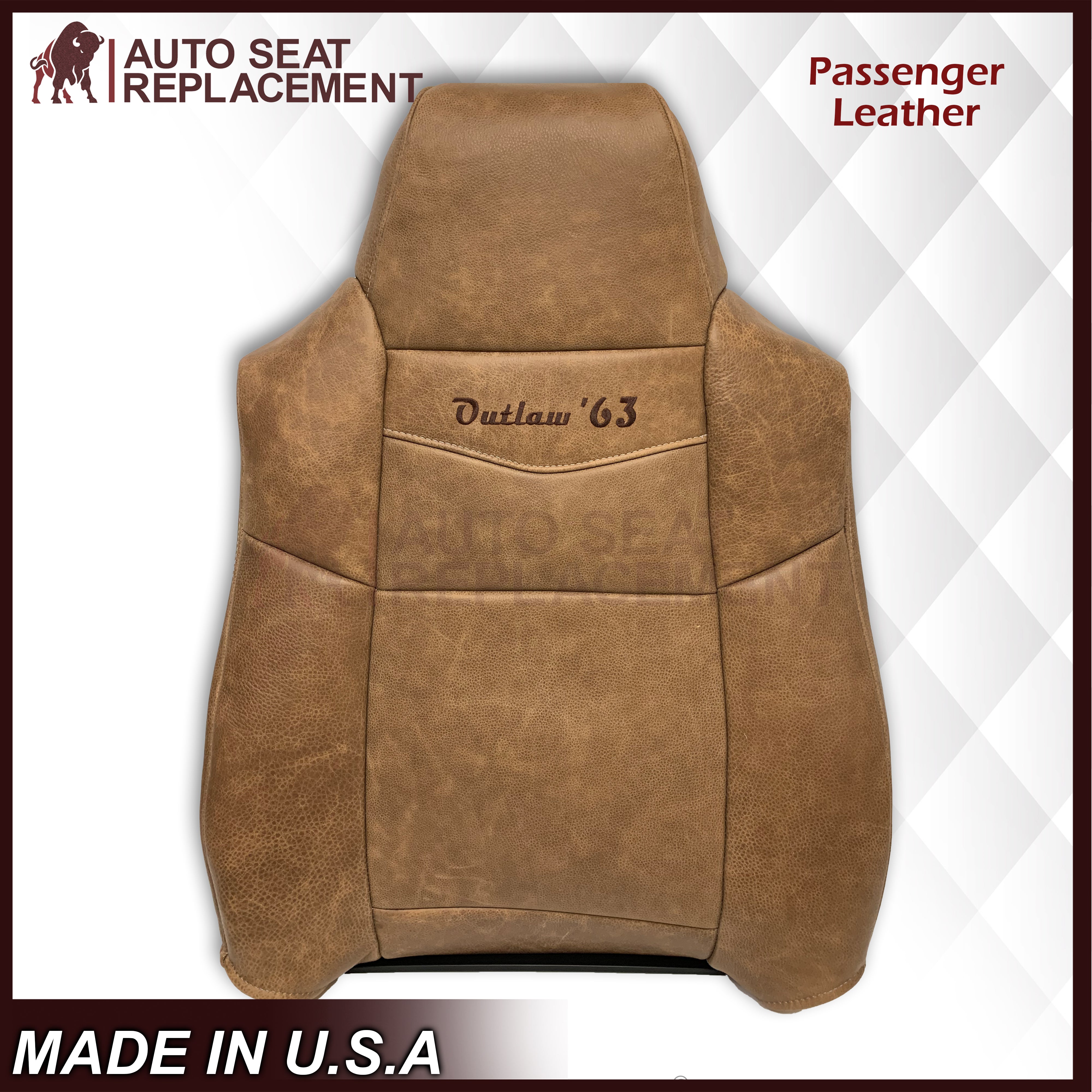 2007 Ford F250 F350 King Ranch Genuine Cowhide Leather Front Seat Covers with Outlaw '63 Logo - Premium Replacement for Truck Seats - Perfect for Restoration & Off-Road Adventures