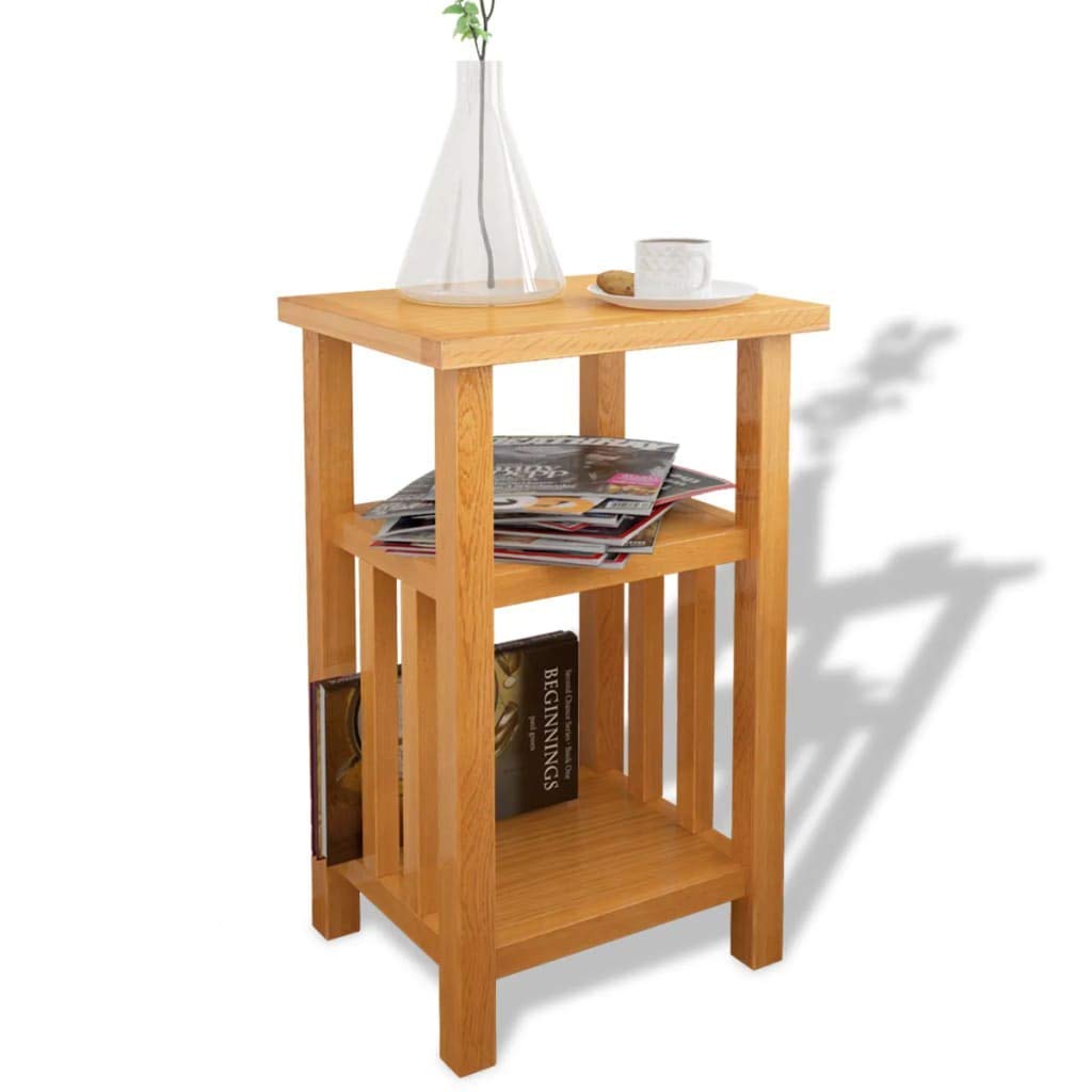 3-Tier Solid Oak End Table with Magazine Shelf - 10.63x13.78x21.65 Inches - Perfect for Living Room, Bedroom, or Office Storage & Display