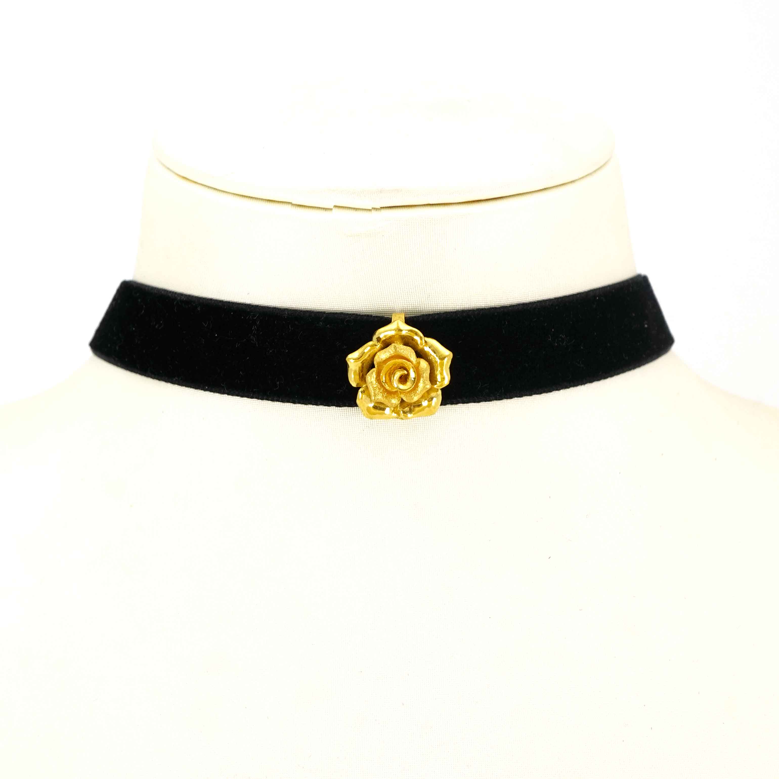 24K Gold Plated Choker Necklace with Rose Pendant - Elegant Layering Jewelry for Women, Perfect for Weddings, Parties & Date Nights