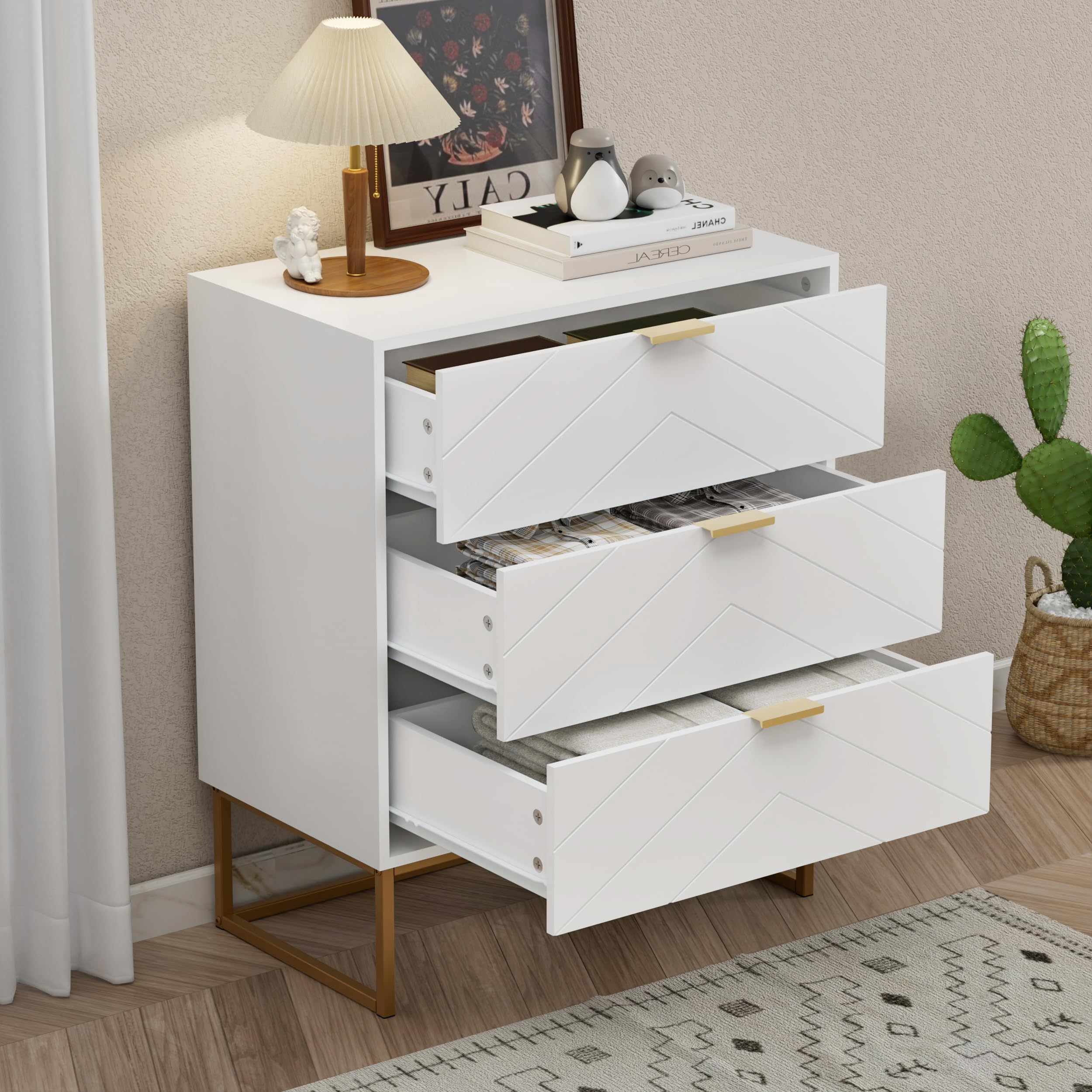 Modern White 9-Drawer Chest & 3-Drawer Nightstand Set - Bedroom Storage Furniture Combo for Master Bedroom, Guest Room & Apartment Organization