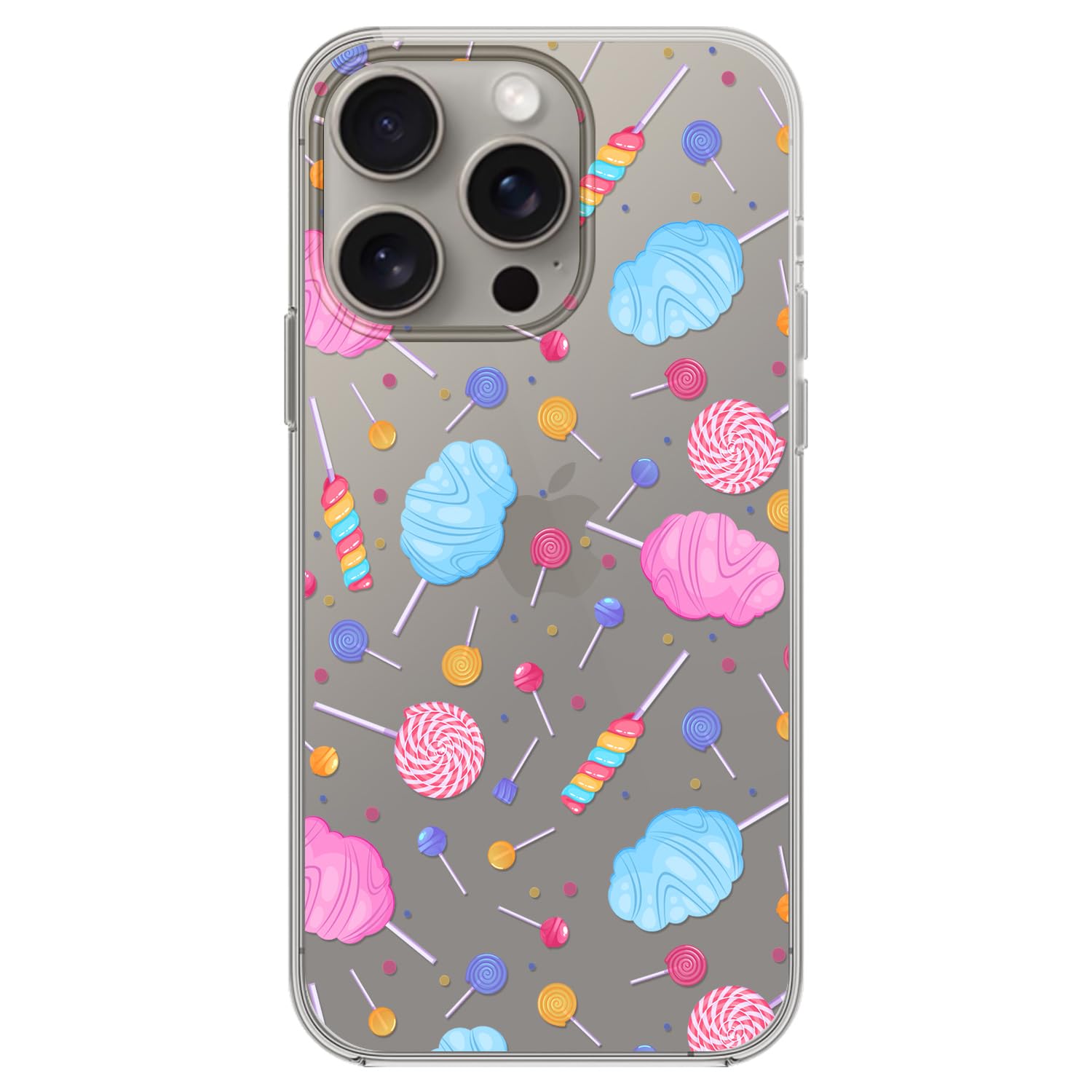 Blingy's Cute Cotton Candy Pattern iPhone 15 Pro Max Case - 6.7 Inch Soft TPU Clear Protective Cover with Sweet Food Design (Candy Mix) | Trendy & Durable Phone Protection for Everyday Use, School, Work & Travel