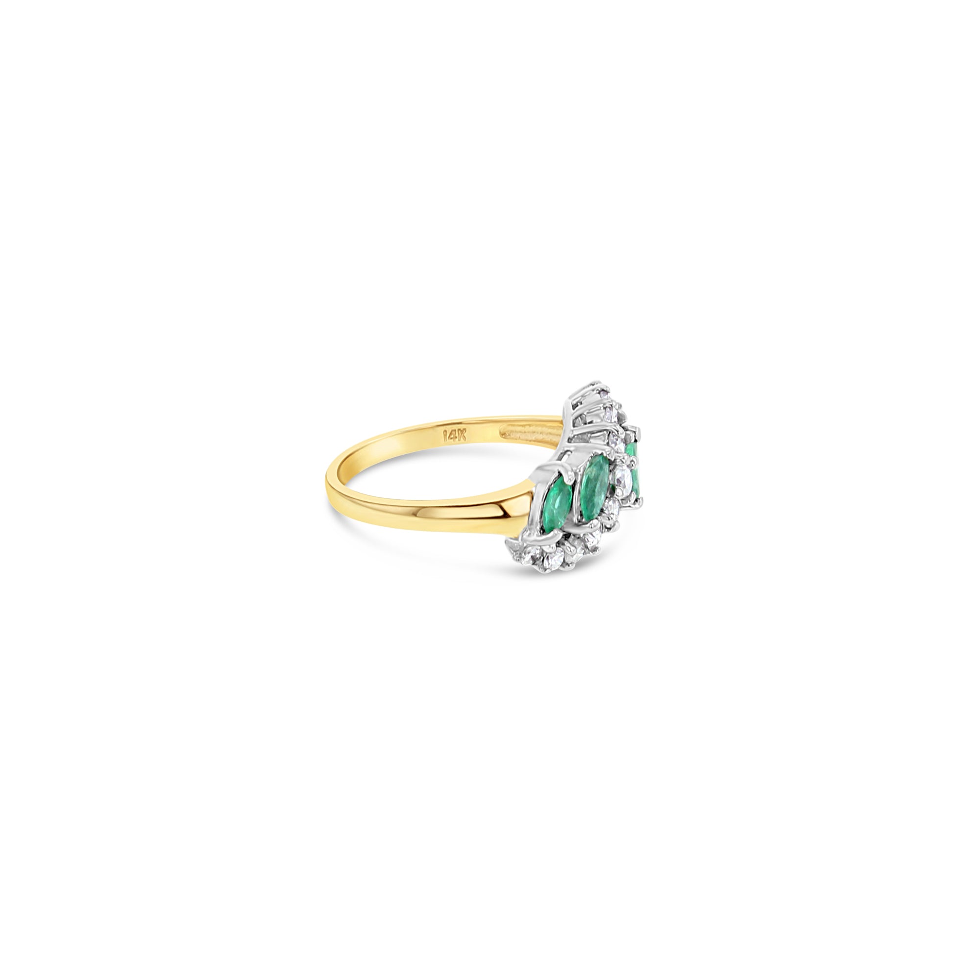 1.25ct Marquise Emerald & Diamond Wedding Band in 14k Yellow Gold - Elegant Bridal Ring for Engagement, Anniversary & Special Occasions