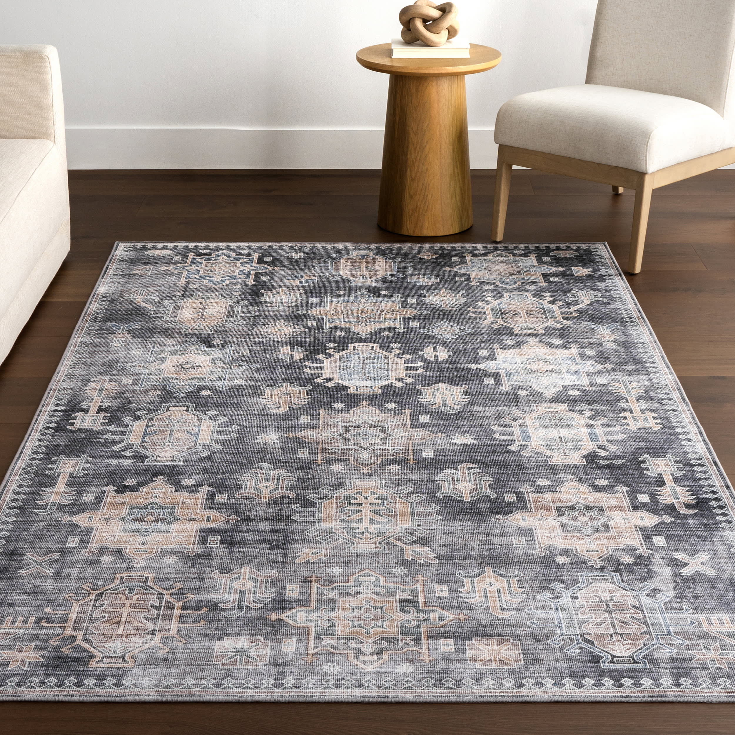 Araya Spill Proof Washable Rug - Non-Slip Indoor Outdoor Carpet, Charcoal Gray | Perfect for Living Room, Kitchen, Bedroom & Patio