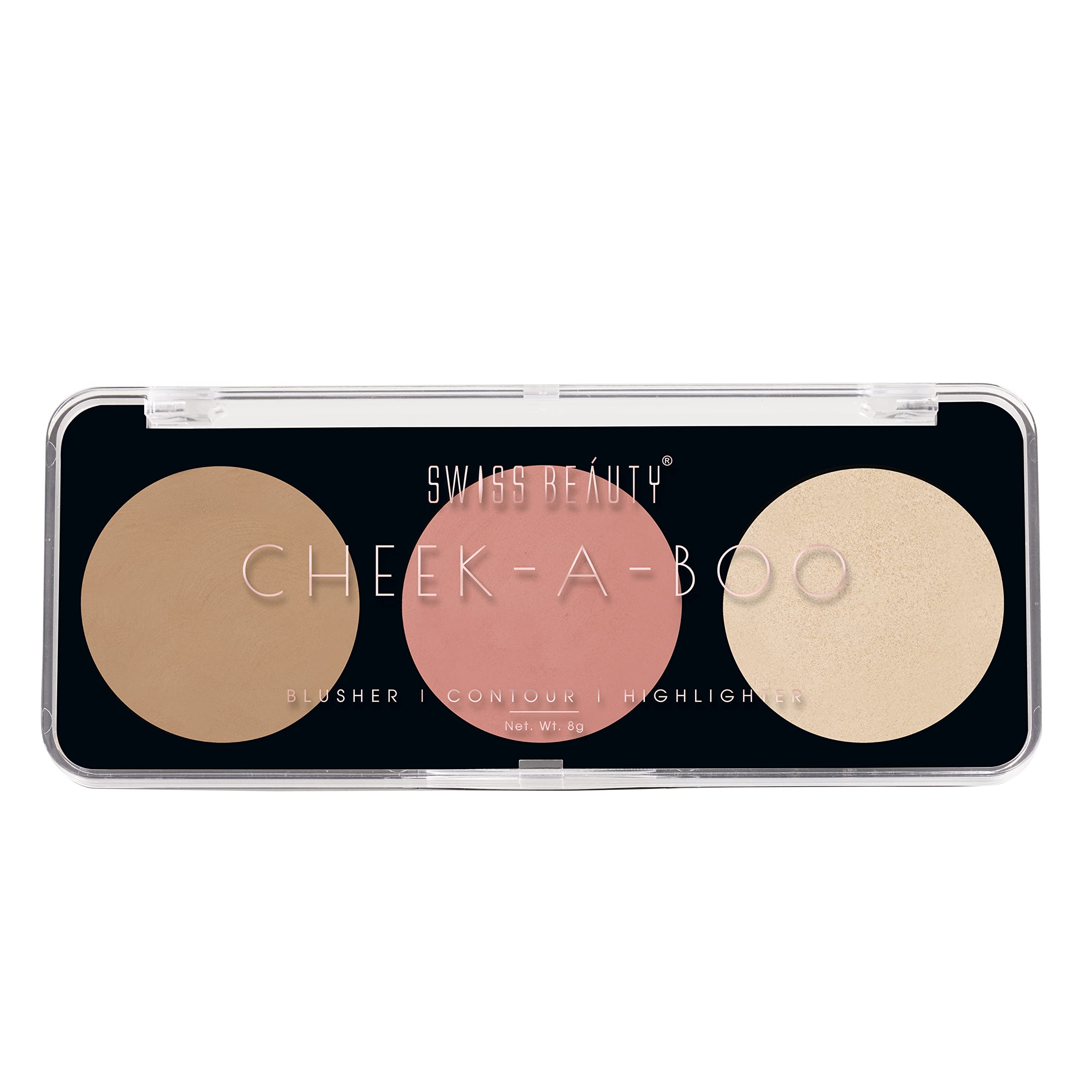 Swiss Beauty Cheek-A-Boo Face Palette - Blusher, Contour & Highlighter | Highly Pigmented, Blendable Makeup | Shade 02, 8g | Perfect for Everyday Glam & Professional Makeup Looks