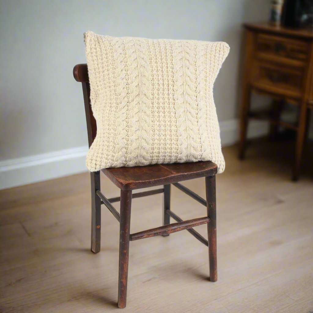 Extra Large Cable Knit Donegal Wool Cushion Cover - Cozy Home Decor for Sofa, Bed & Living Room