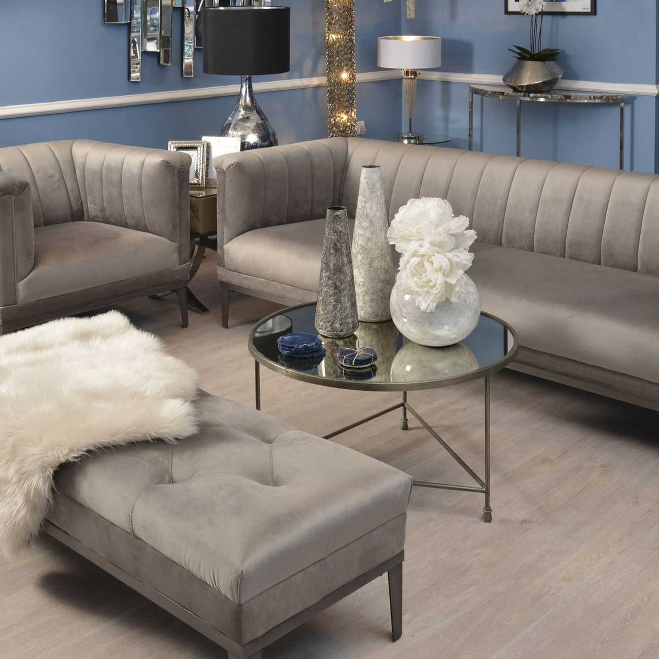 Belgravia Grey Three Seater Ribbed Sofa - Modern Luxury Fabric Couch for Living Room, Lounge & Home Decor