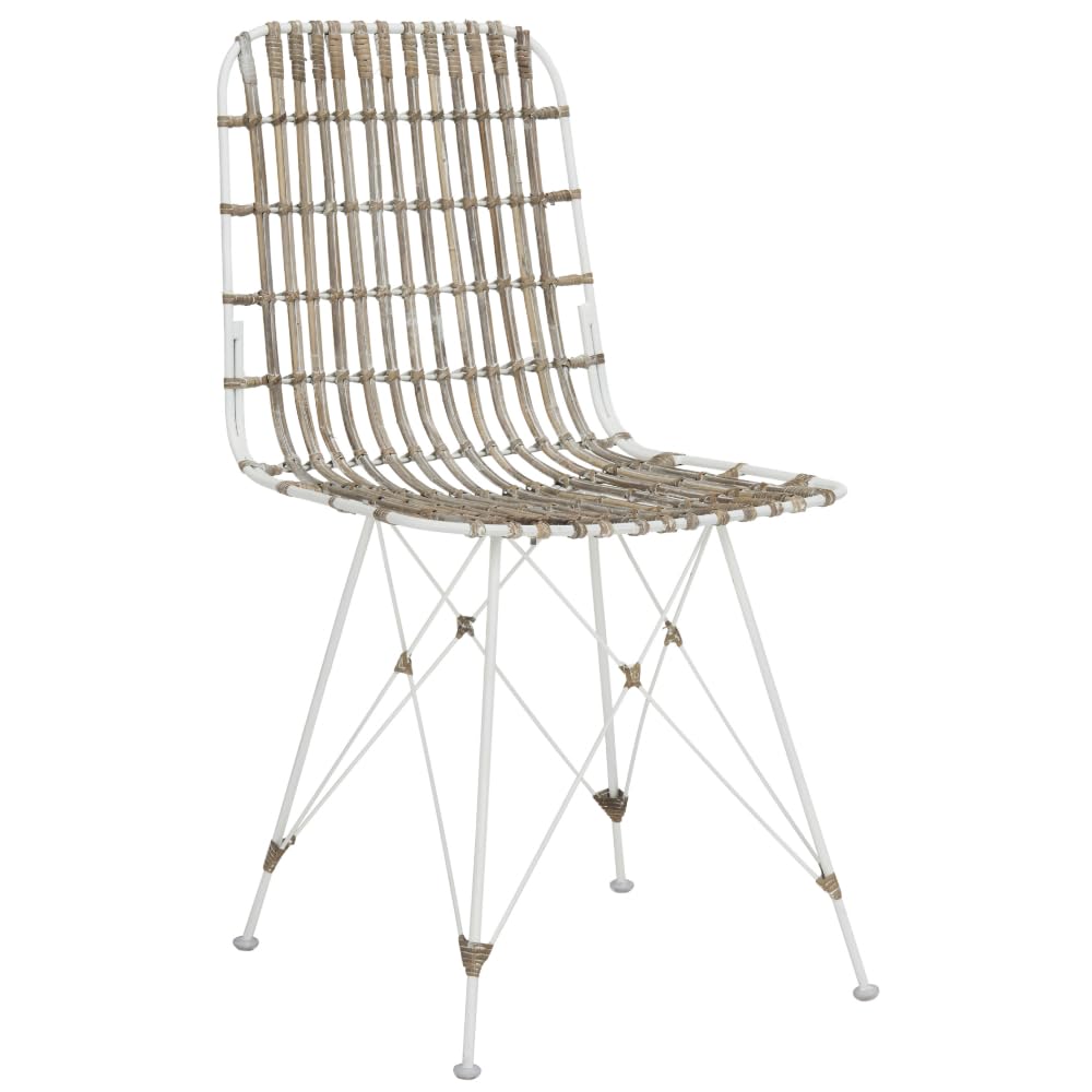 Safavieh Minerva White Wicker Dining Chairs (Set of 2) - Rattan Bistro Chairs for Indoor/Outdoor Patio, Kitchen, Breakfast Nook & Garden Seating