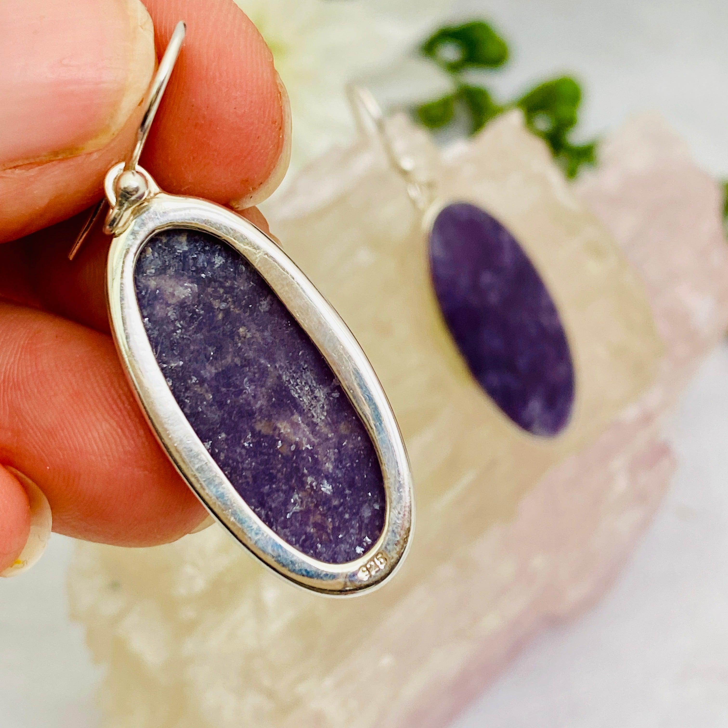 Natural Lepidolite Oval Earrings KEGJ948 – Healing Crystal Jewelry for Stress Relief & Positive Energy – Perfect for Meditation, Yoga & Spiritual Gifts