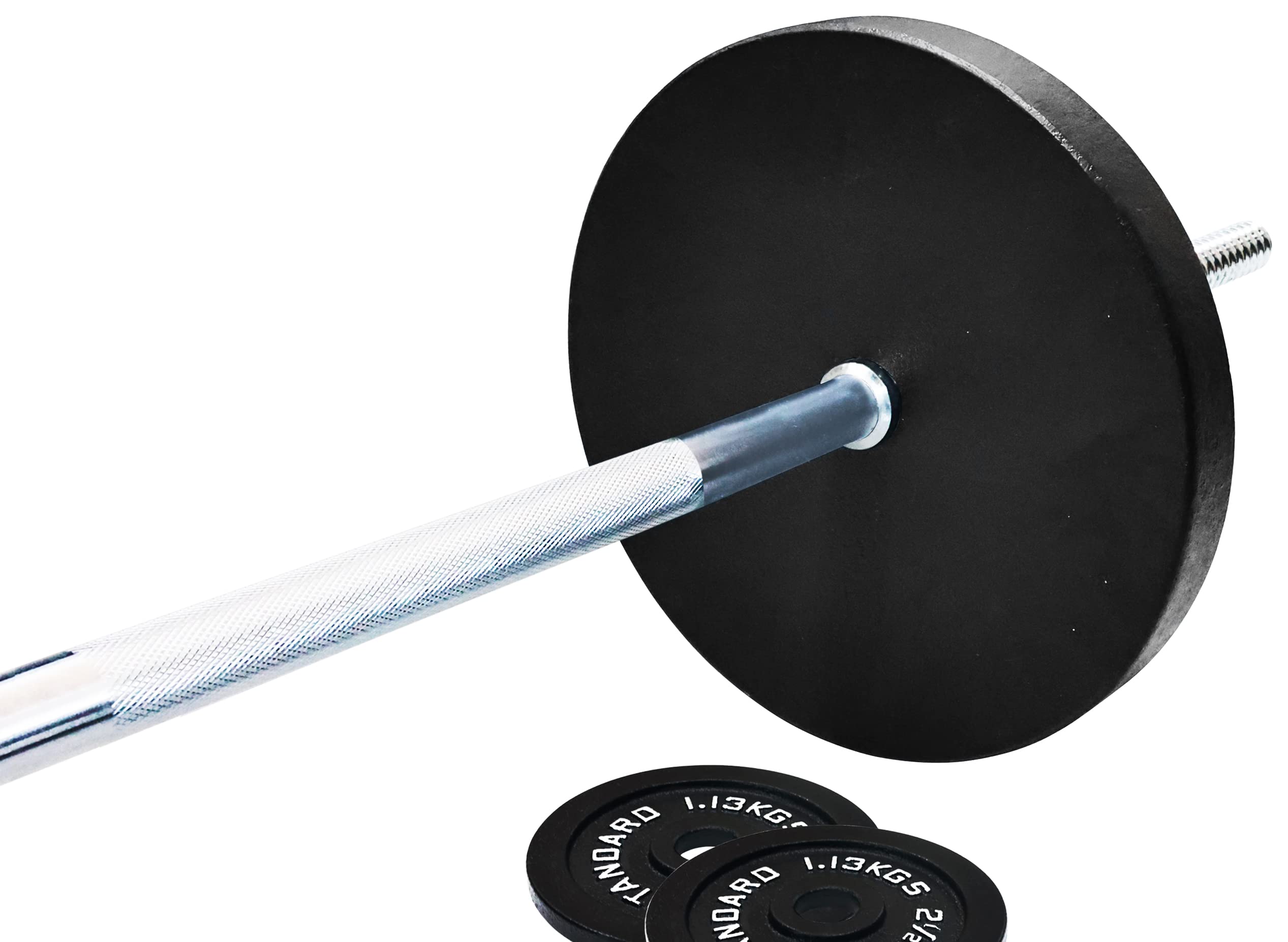 Cast Iron Standard Weight Plates Set with 5FT Barbell & Star Locks - 95LB Total (85LB Plates + 10LB Barbell) for Home Gym, Strength Training & Weightlifting - Multiple Styles Available