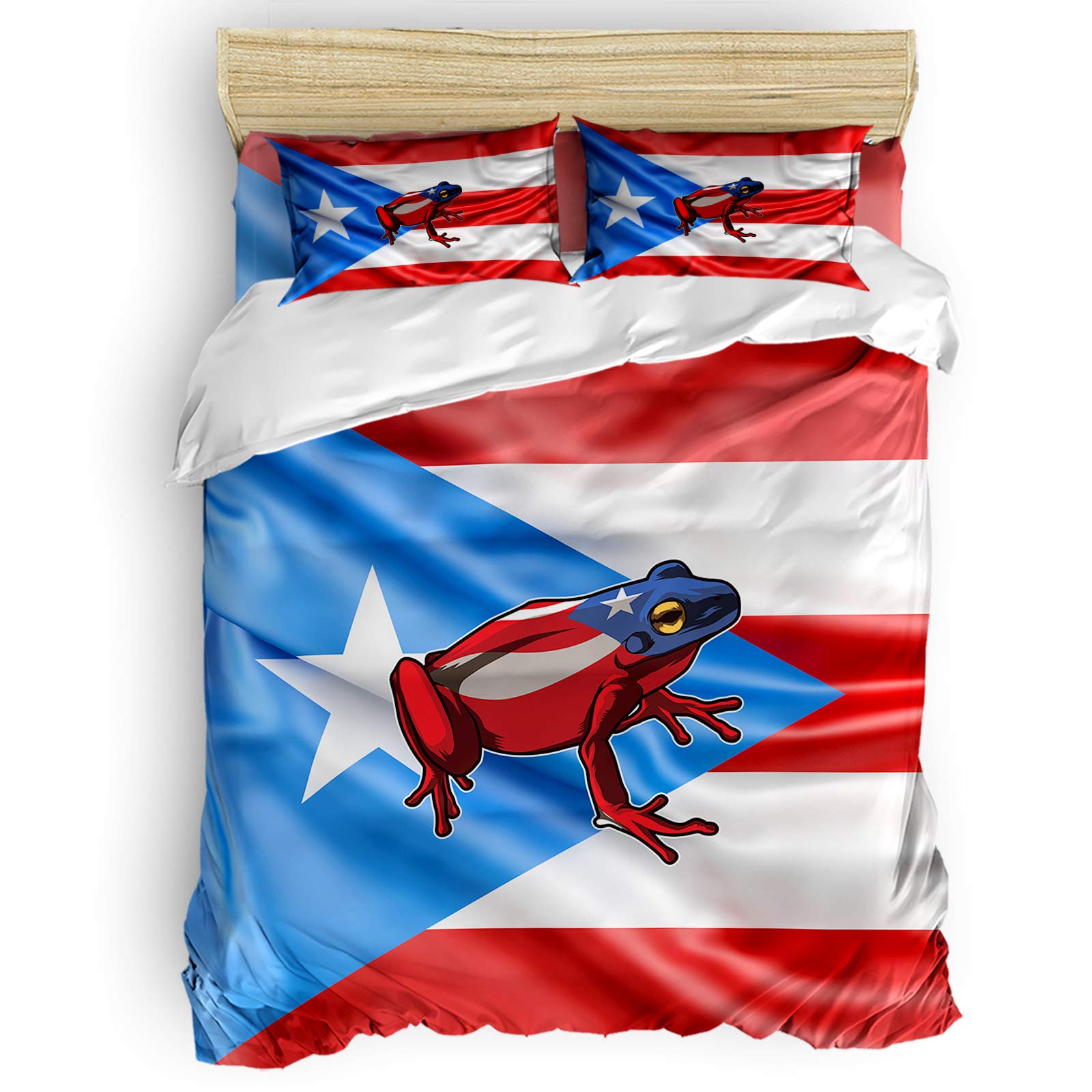Puerto Rico Flag Frog Duvet Cover Set - Soft Washed Comforter Cover with Zipper Closure, Full Size Bedding Set for Cozy Home Decor | Perfect for Guest Rooms, Dormitories & Tropical Themed Bedrooms