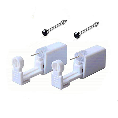 XUKEKOY 2 Pack Disposable Nose & Ear Piercing Gun Kit - Painless & Safe Self Piercing Tool with Studs (Black) | Perfect for Home Use, DIY Piercing & First-Time Users