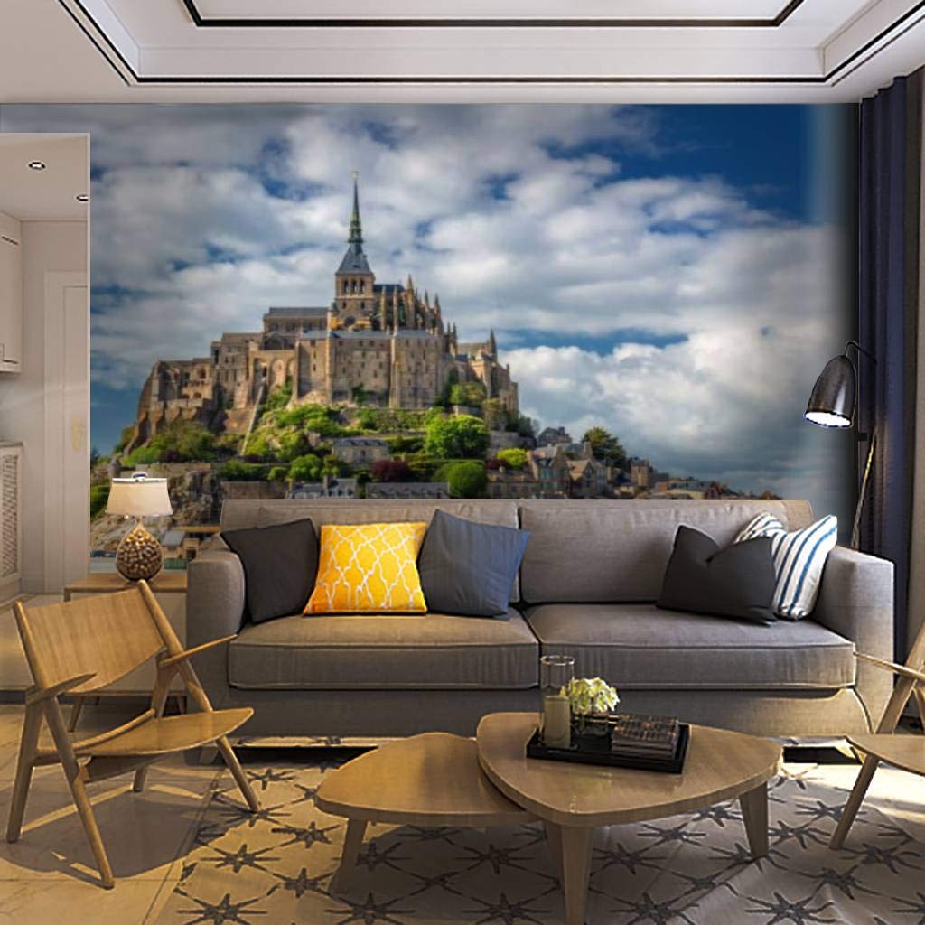 Self-Adhesive Removable Peel & Stick Wallpaper Mural - Saint Michael's Mount Island Commune in Normandy | Waterproof Home Decor for Living Room, Bedroom & Office | Easy DIY Wall Decal & Wall Sticker