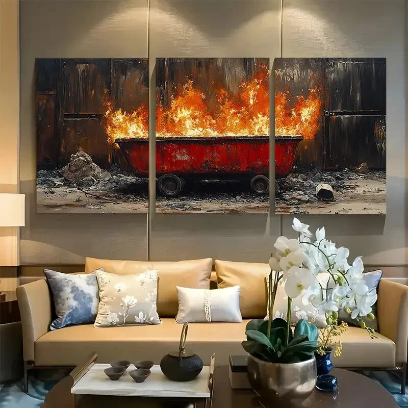 3pcs A Dumpster Fire Metal Wall Art - Ready to Hang Funny Home Decor for Living Room, Office & Man Cave - Unique Gift Idea for Friends & Family