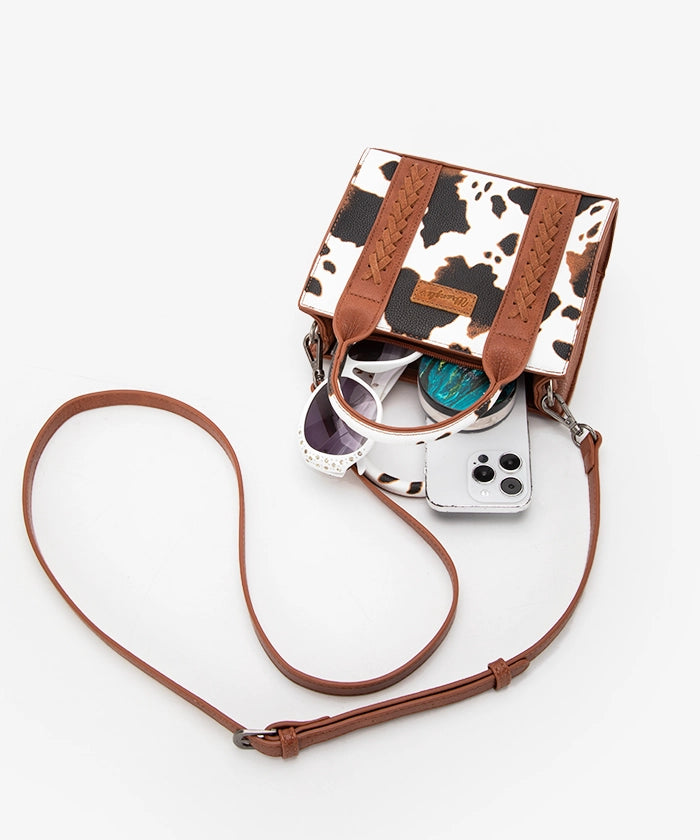 Wrangler Cow Print Mini Tote Bag - Stylish Western Crossbody Purse for Women | Perfect for Shopping, Travel & Everyday Use