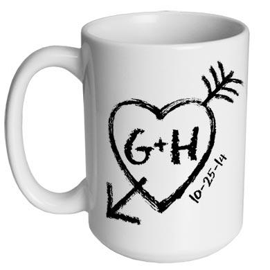 Personalized 15 oz Coffee Mug with Initials & Heart Arrow Design - Perfect for Gifts, Office Use, and Daily Coffee Lovers