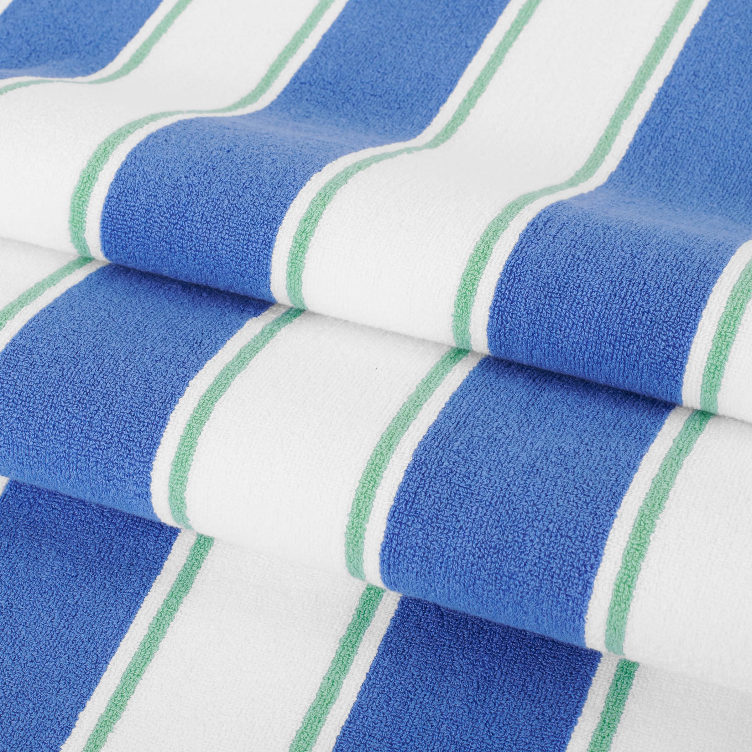 Aston & Arden Striped Beach Towel - Oversized 35x70 Inch Soft Plush Cotton Towel, 600 GSM Heavyweight & Luxurious for Pool, Beach, Resort - Perfect for Sunbathing, Hot Tub & Vacation - Blue Green Stripes