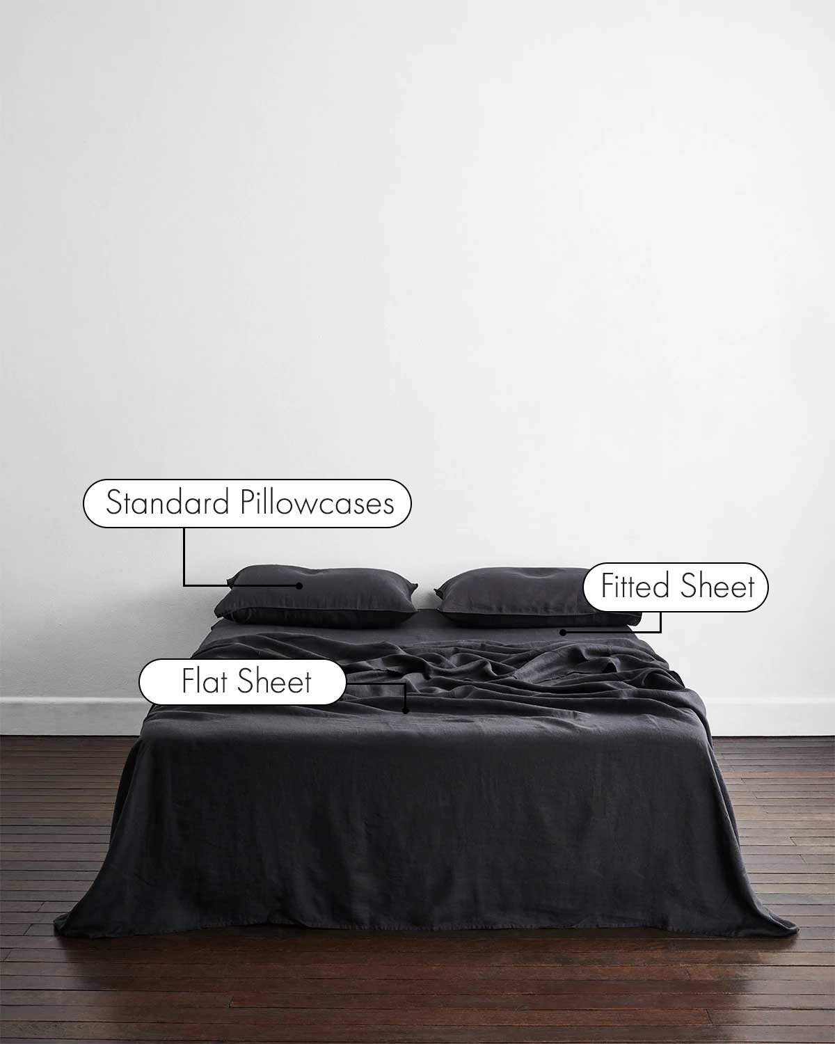 Premium 100% French Flax Linen Sheet Set - Breathable & Eco-Friendly Charcoal Bedding for All Seasons | Perfect for Master Bedroom, Guest Room & Vacation Homes