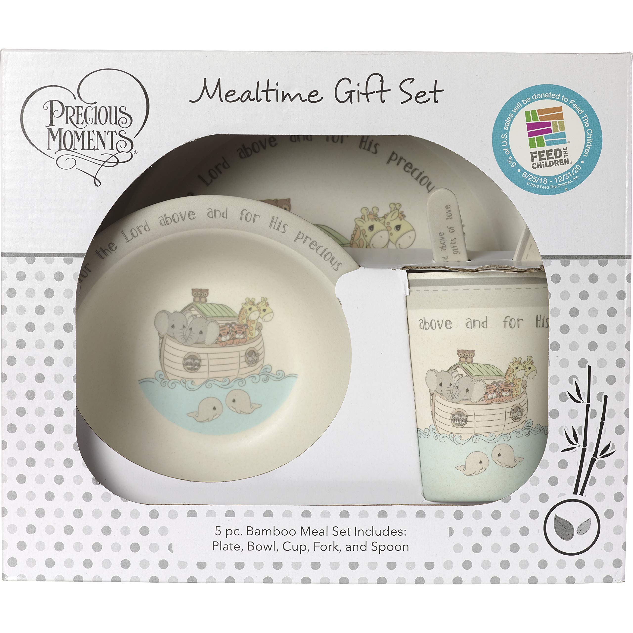 Precious Moments Noah's Ark Bamboo Toddler Feeding Set - 5-Piece Eco-Friendly Dinnerware for Kids | Perfect for Baby-Led Weaning, Travel & Family Mealtime