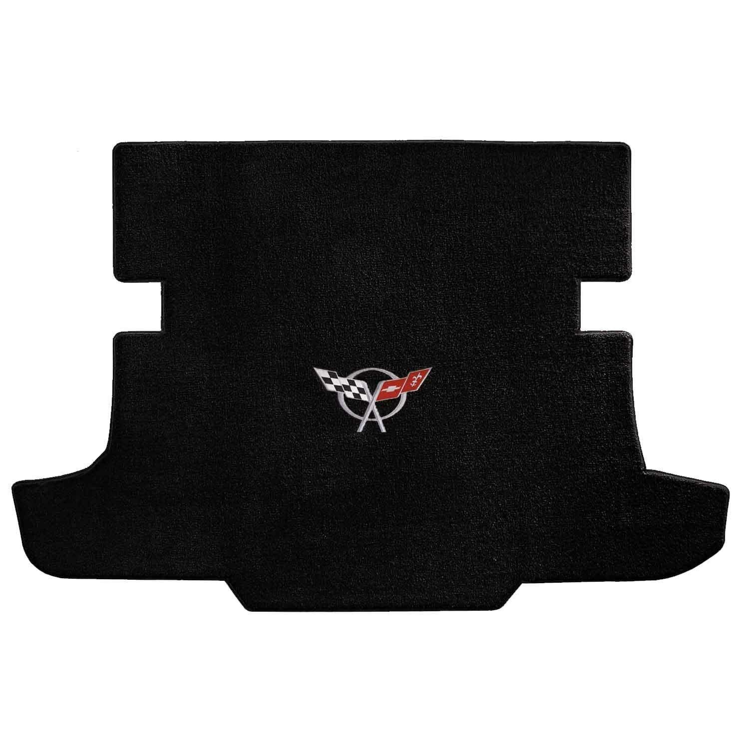 Premium C5 Corvette Coupe Trunk Mat with Silver Crossed Flags Logo - Classic Loop Black Carpet for Corvette Accessories & Interior Protection | Perfect for Car Shows, Road Trips & Daily Storage