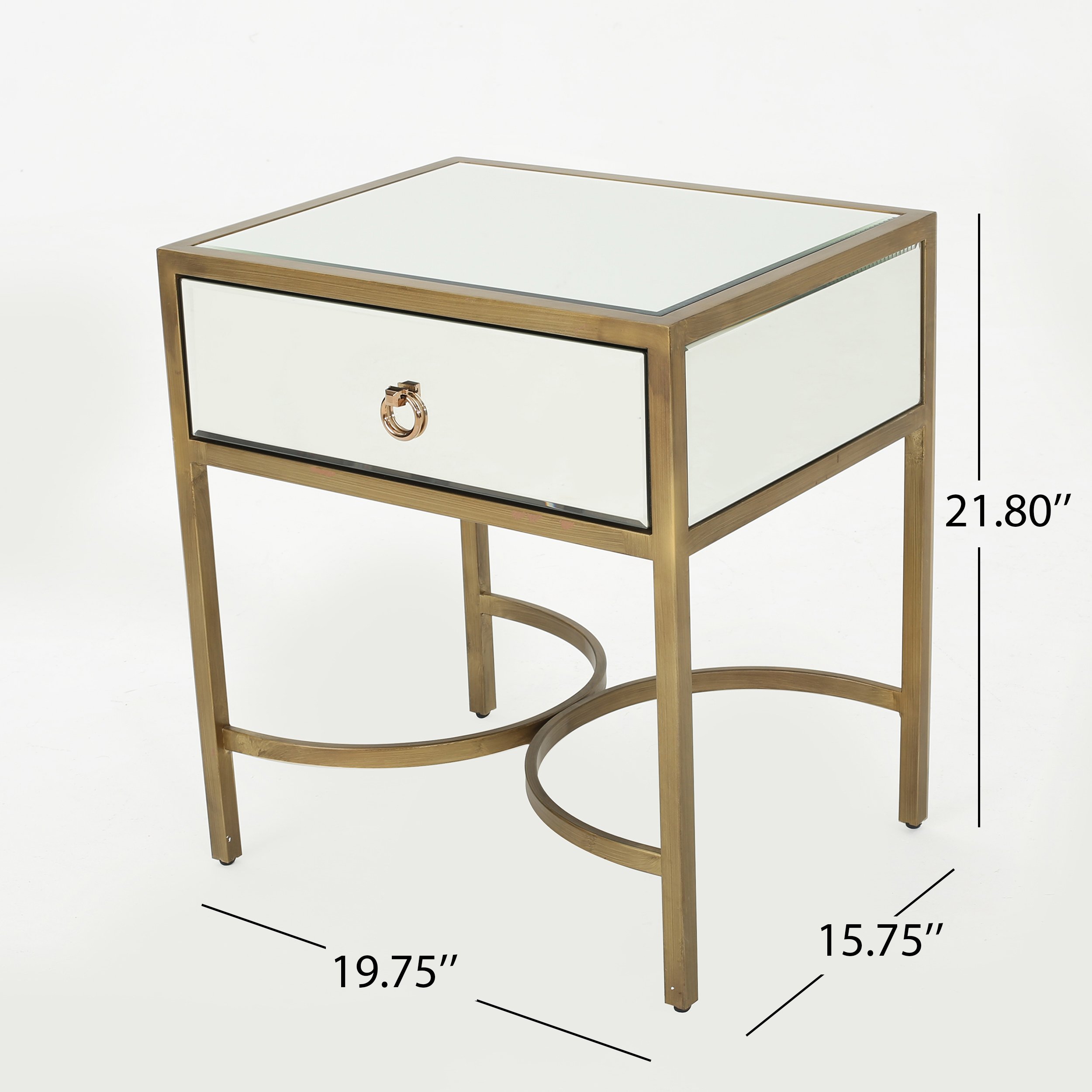 Christopher Knight Home Siryen Modern Mirror Finished Side Table with Gold Iron Accents - Clear/Gold - Perfect for Living Room, Bedroom & Entryway Decor