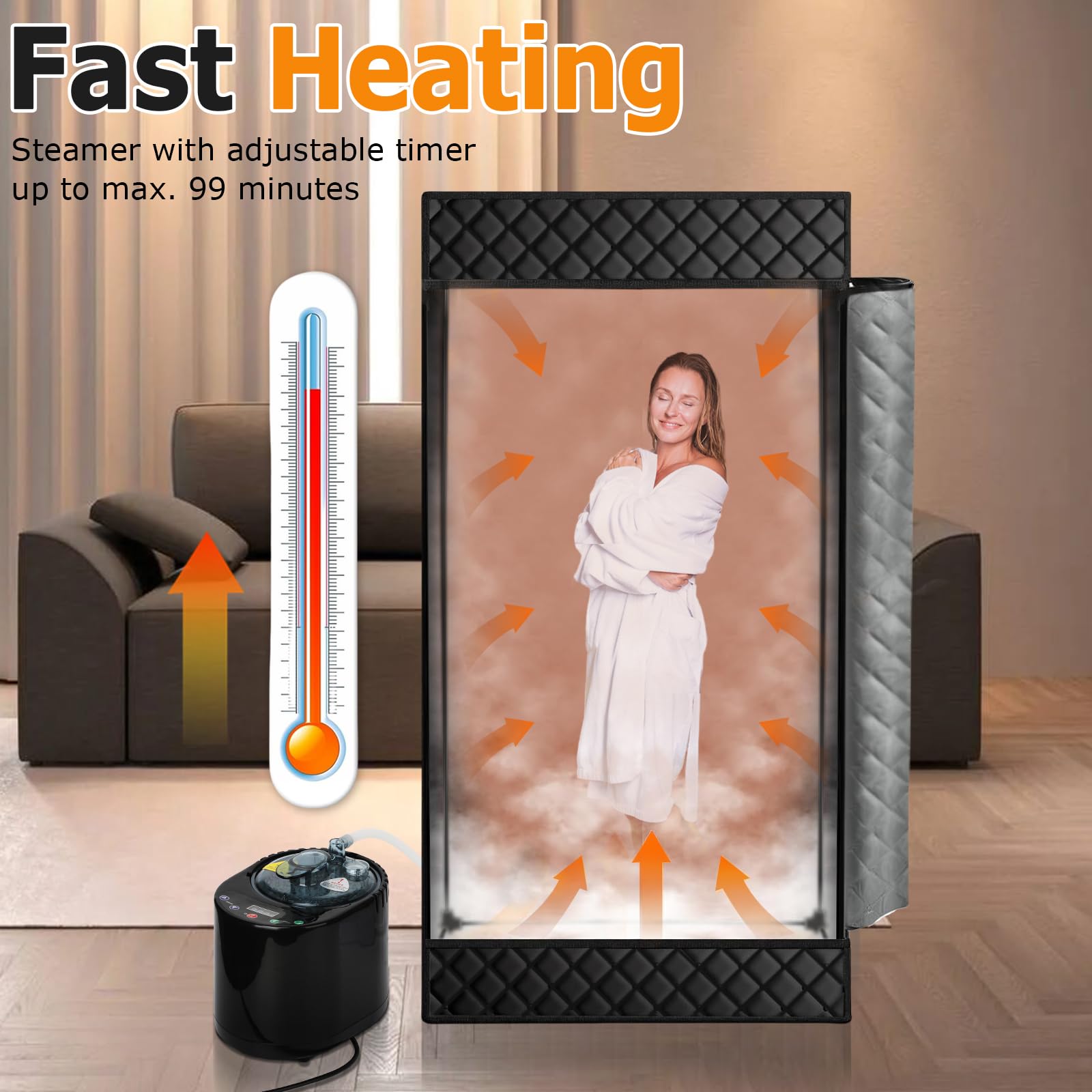 Portable Steam Sauna Tent for Home - 3'x3'x5.9' Full Body Sauna Box with 1500W Steamer, 9 Heat Levels & 99-Minute Timer - Includes Remote Control & Foldable Chair with Storage Pocket - Perfect for Relaxation, Detox & Weight Loss at Home