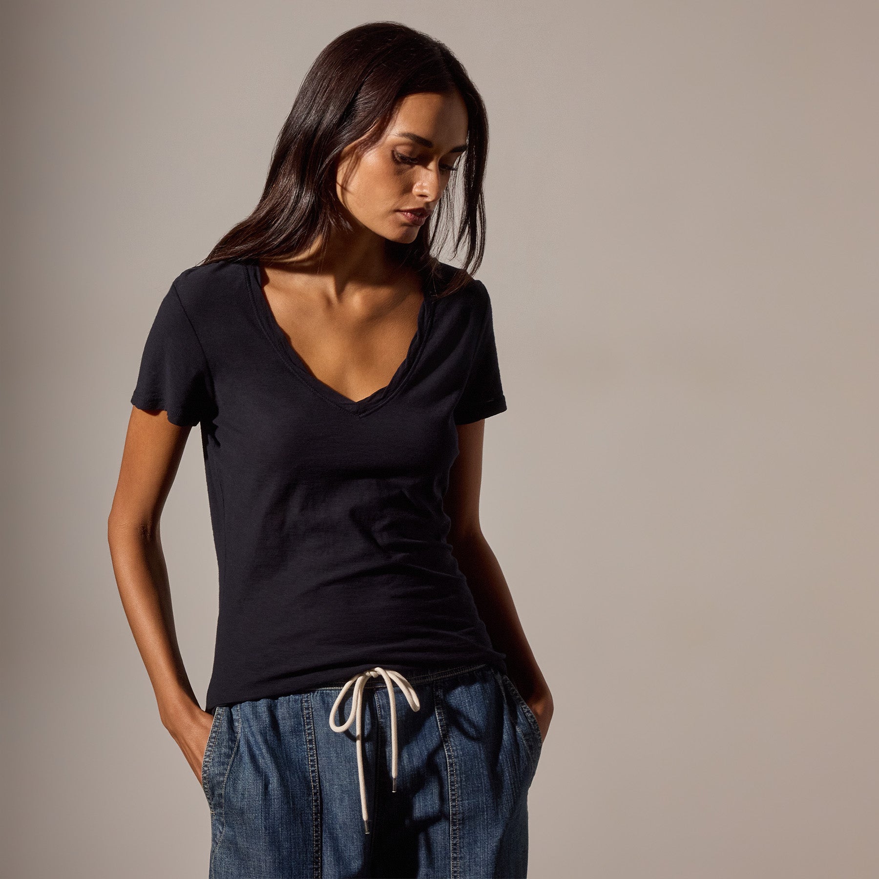 Sheer Slub Casual V-Neck T-Shirt for Women - Soft & Comfortable Deep V-Neck Top for Everyday Wear | Perfect for Layering, Casual Outings, and Summer Fashion