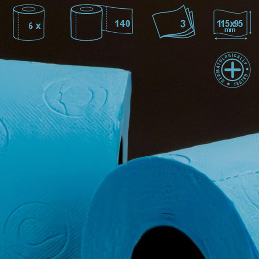 Premium Blue Toilet Paper Rolls - 6 Pack, Soft & Strong Bathroom Tissue for Home & Office Use - Ideal for Everyday Comfort and Guest Bathrooms