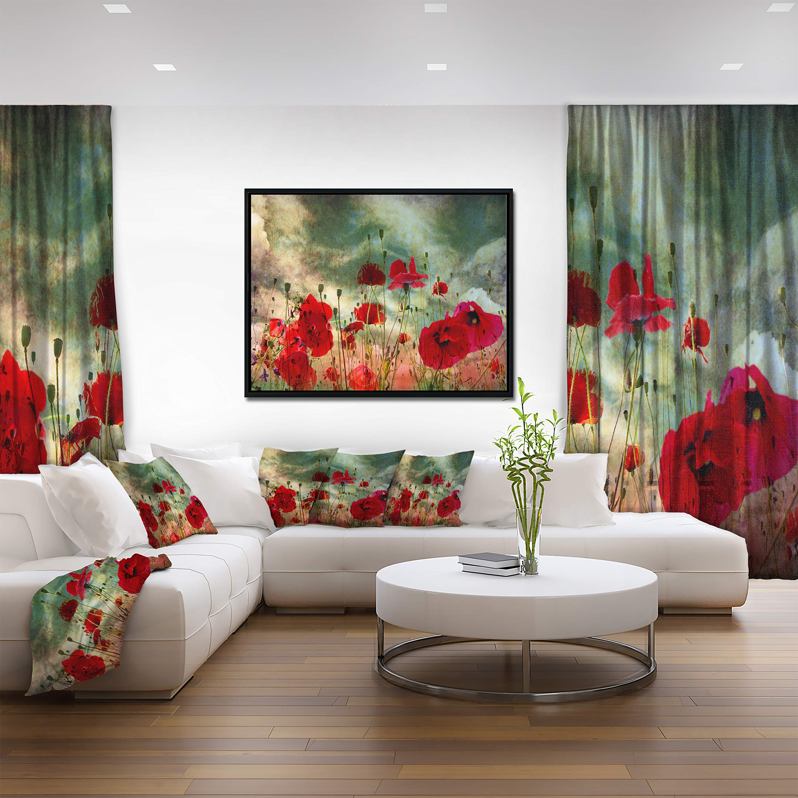 DesignArt Wild Red Poppy Flowers in Sky - Floral Framed Canvas Wall Art Print for Living Room, Bedroom & Office Decor