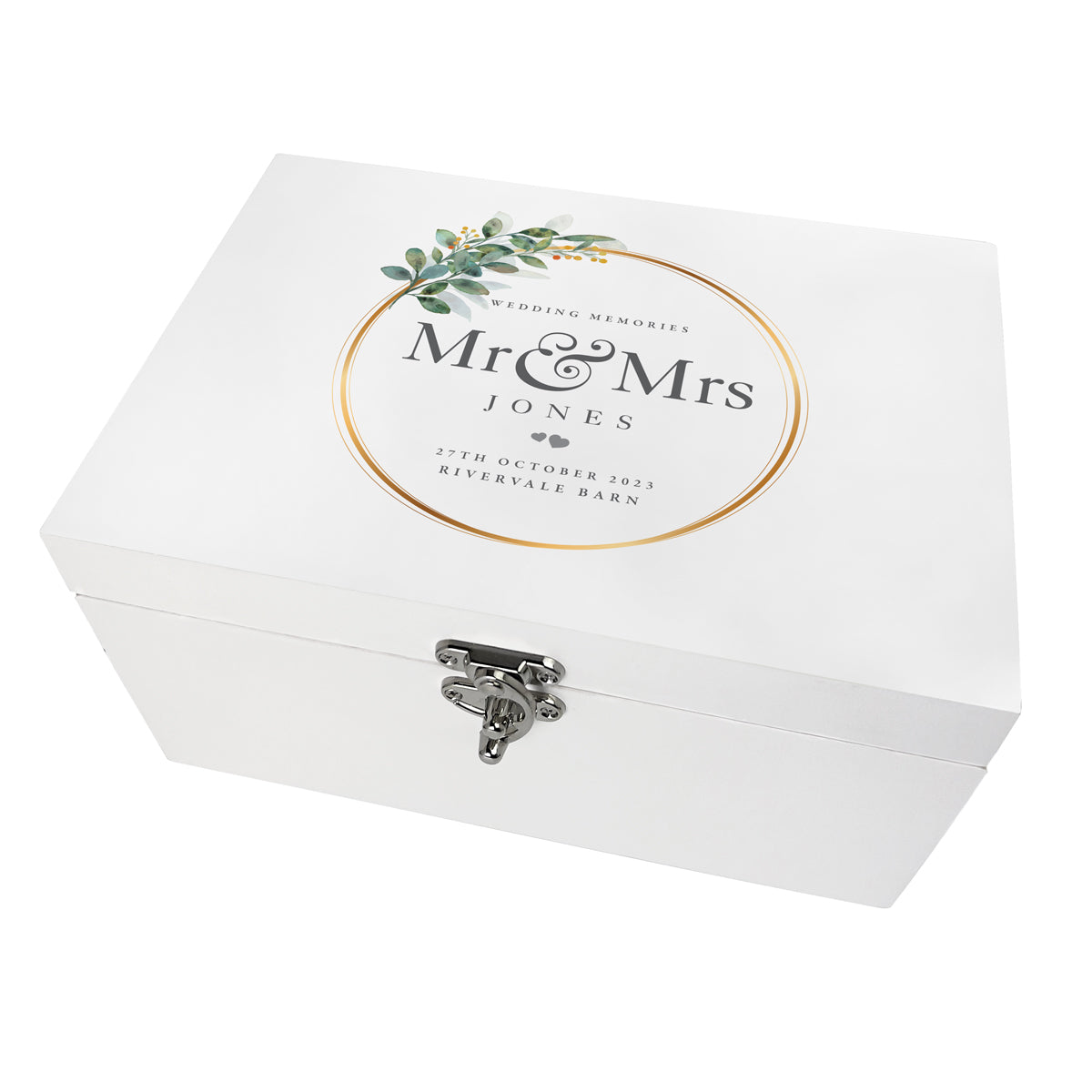 Personalized Wedding Wreath Memory Box - White Wooden Keepsake Gift for Bride & Groom - 3 Sizes (22cm, 27cm, 30cm) - Perfect for Anniversaries, Bridal Showers & Home Decor