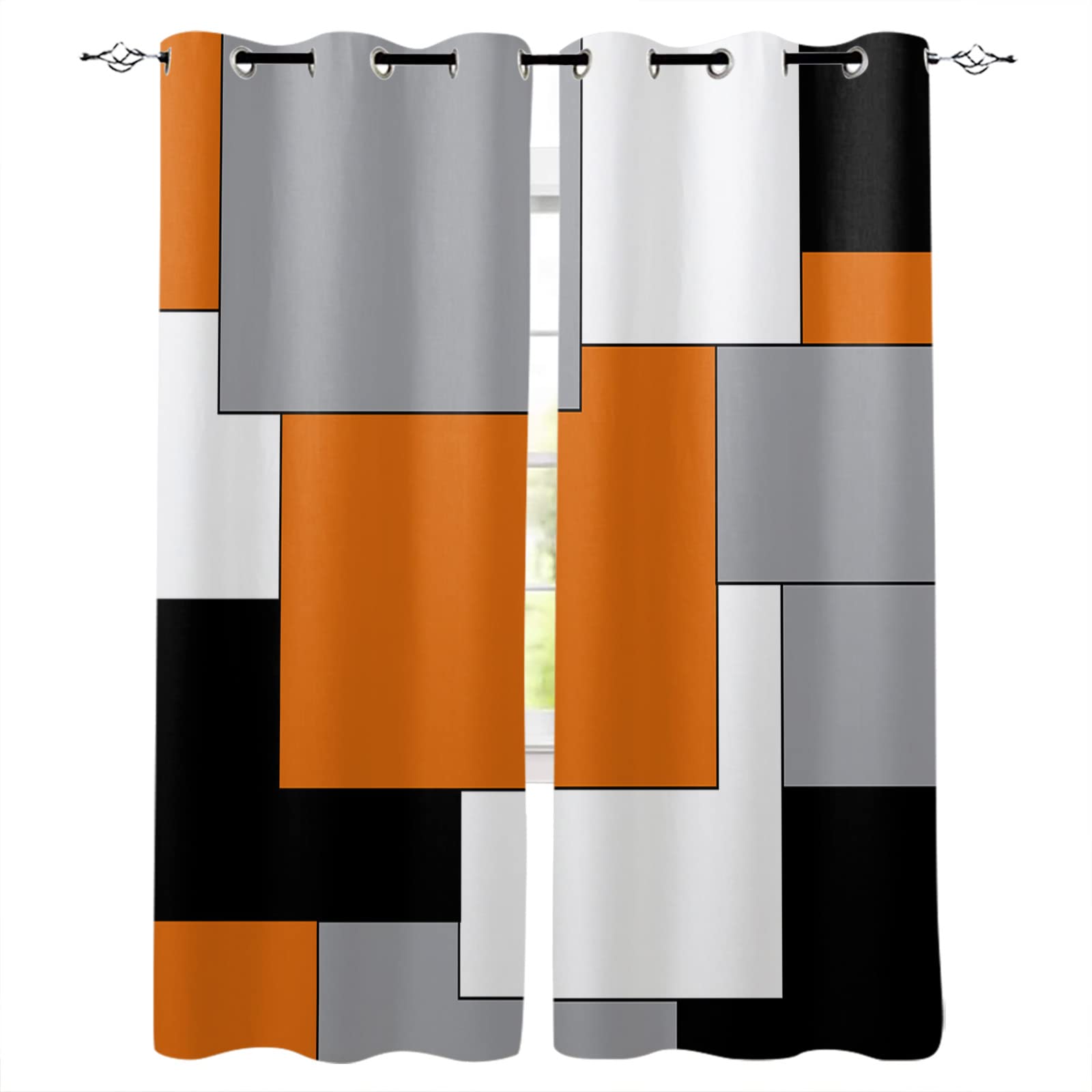 Blackout Curtains 72 Inch Length - 2 Panels Set | Abstract Art Orange Black Gray Room Darkening Thermal Insulated Grommet Window Drapes for Living Room & Bedroom Decor - Perfect for Home Theater, Night Shift Sleep & Light Control