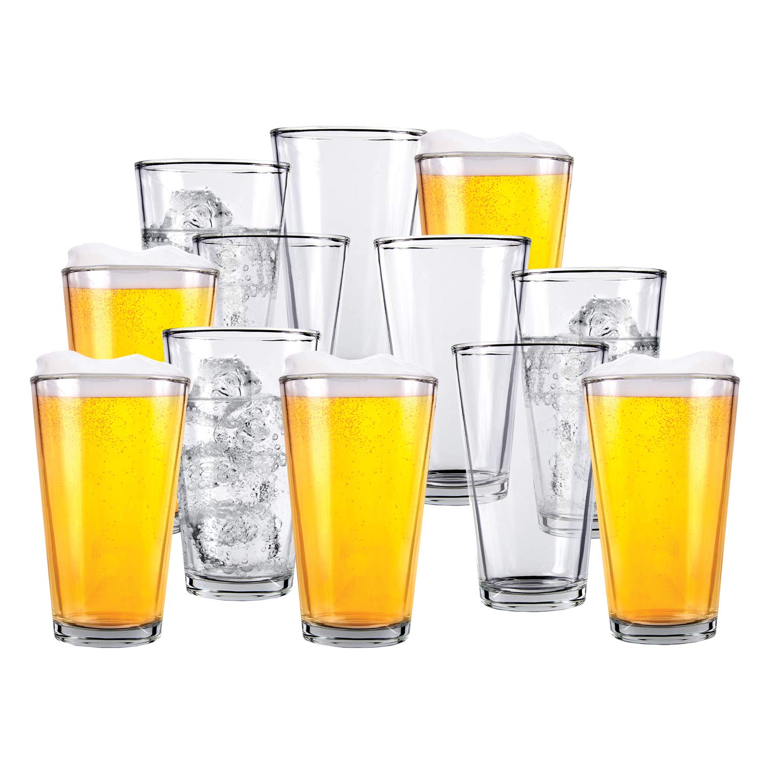 Premium 16oz Glass Beer Cups - 12 Pack for Bars, Parties & Home