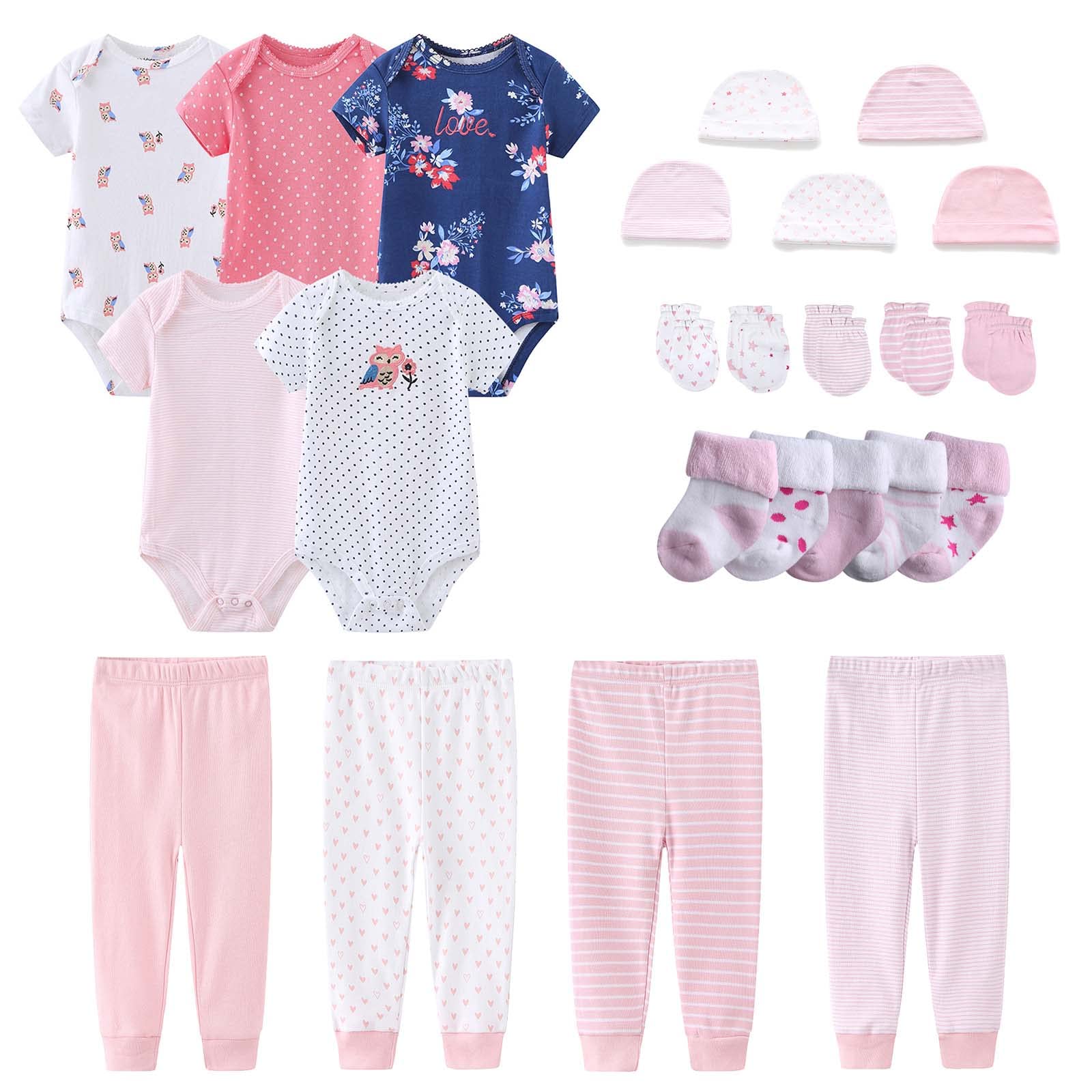 24-Piece Newborn Baby Layette Gift Set - 100% Cotton Bodysuits, Pants & Essentials for Boys & Girls | Perfect for Shower Gifts, Hospital Coming Home Outfits & Daily Baby Wear