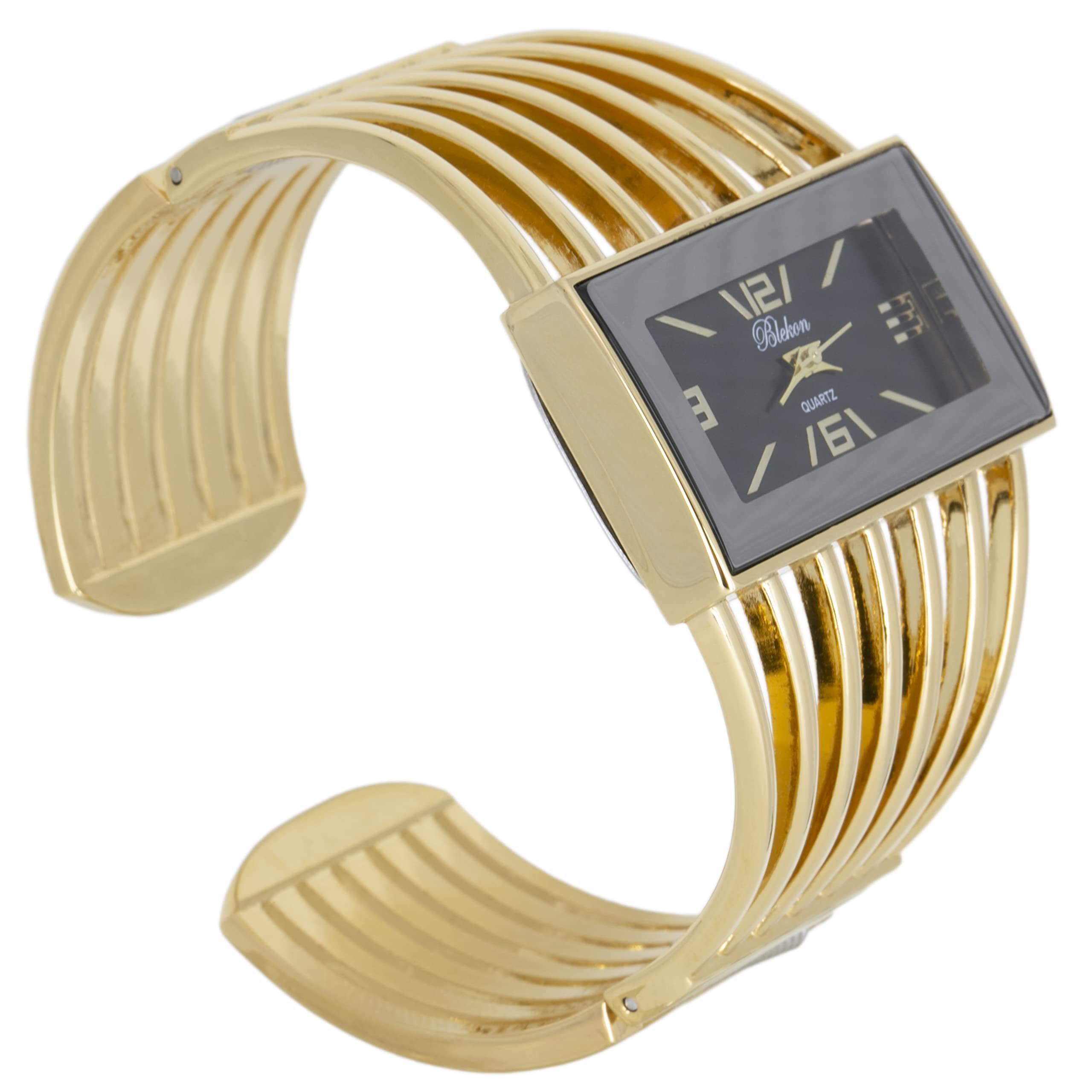 Blekon Collections Women's Fashion Watch - Stylish Rectangular Analog Quartz Wristwatch with Semi Cuff Bangle Design | Perfect for Office, Party, and Everyday Wear