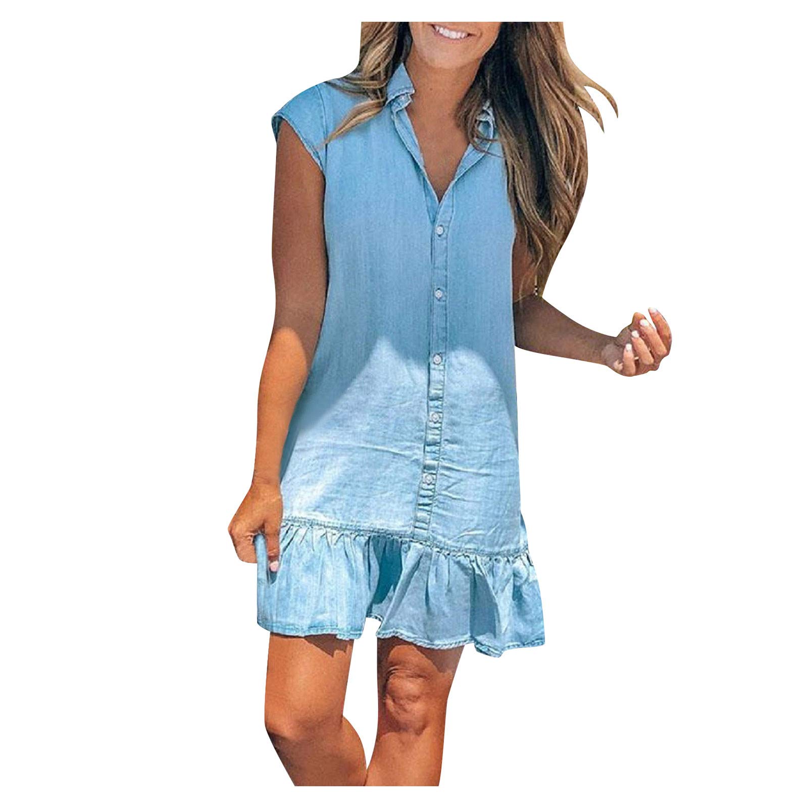 **Women's Spring Casual Denim Swing Dress 2022 - Sleeveless Party & Summer Dress for Outings, Picnics, and Beach Vacations**