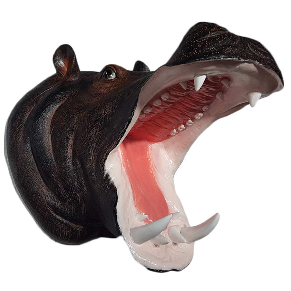 LIUSHI Hippo Head Wall Decor - Faux Resin Animal Head Statue for Boys Room, Hotel, Bar & Club - Unique Taxidermy Art Sculpture for Home & Office Decoration