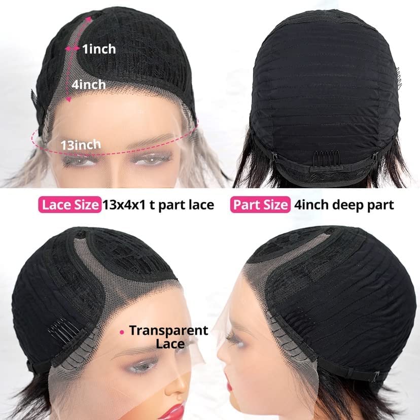 SUPERNOVA Human Hair Pixie Cut Bob Wigs for Black Women - 13x4x1 Lace Front Wig with T-Part & Side Part, Glueless Pre-Plucked Straight Short Bob Wig (6 Inch) - Perfect for Daily Wear, Cosplay, and Special Occasions