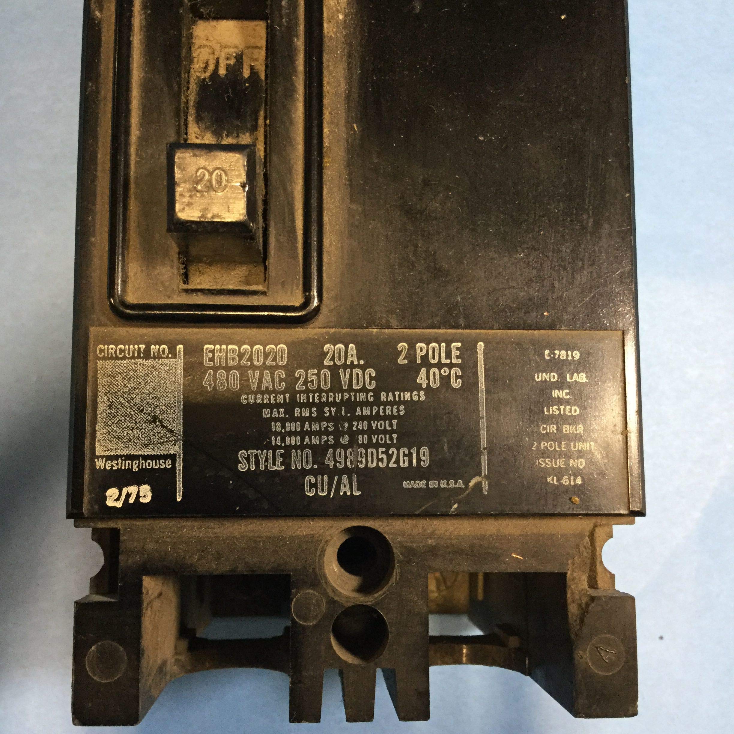 Eaton Cutler-Hammer Westinghouse EHB2020 Circuit Breaker - Re-Certified & Tested for Safety | Perfect for Home Electrical Panels & Commercial Power Distribution