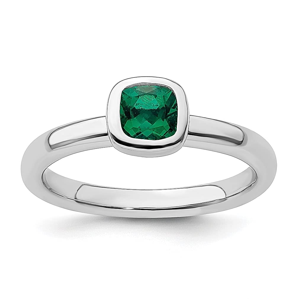 925 Sterling Silver Cushion Cut Green Emerald Band Ring - May Birthstone Jewelry for Women, Stackable Fine Jewelry Gift for Her - Perfect for Weddings, Anniversaries & Everyday Elegance