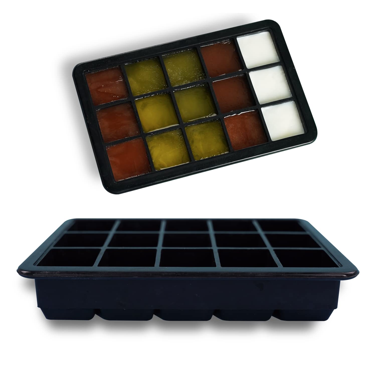 Premium Silicone Ice Cube Tray - Easy Release, BPA Free & LFGB Certified - Stackable 15-Cube Mold for Cocktails, Whiskey, Iced Coffee & Freezer Storage (Black) - Perfect for Home Bars, Parties & Office Use