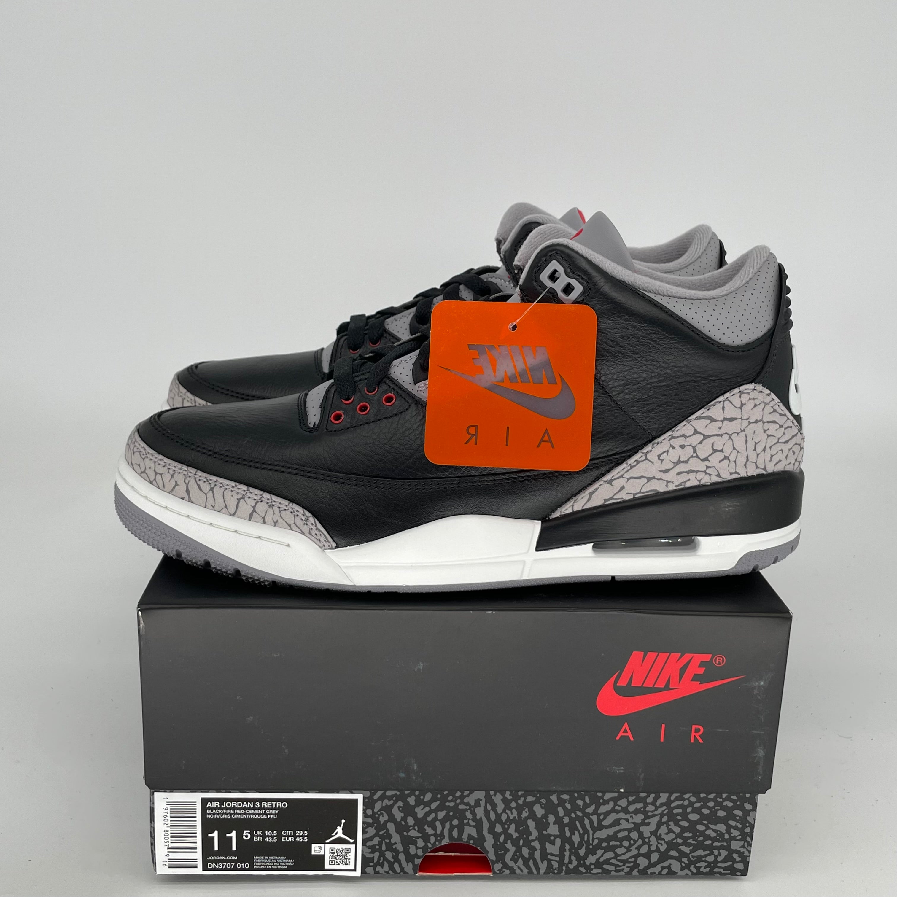 AIR JORDAN 3 Retro Black Cement Men's Basketball Shoes Size 11.5 DN3707-010 - Perfect for Streetwear, Sneaker Collecting & Casual Wear