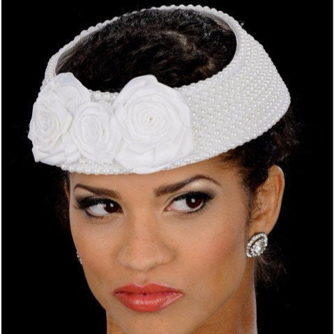 NA1006 Pearl Covered Straw Fascinator Hat - Elegant Women's Wedding Hair Accessory for Bridal, Tea Party & Royal Events